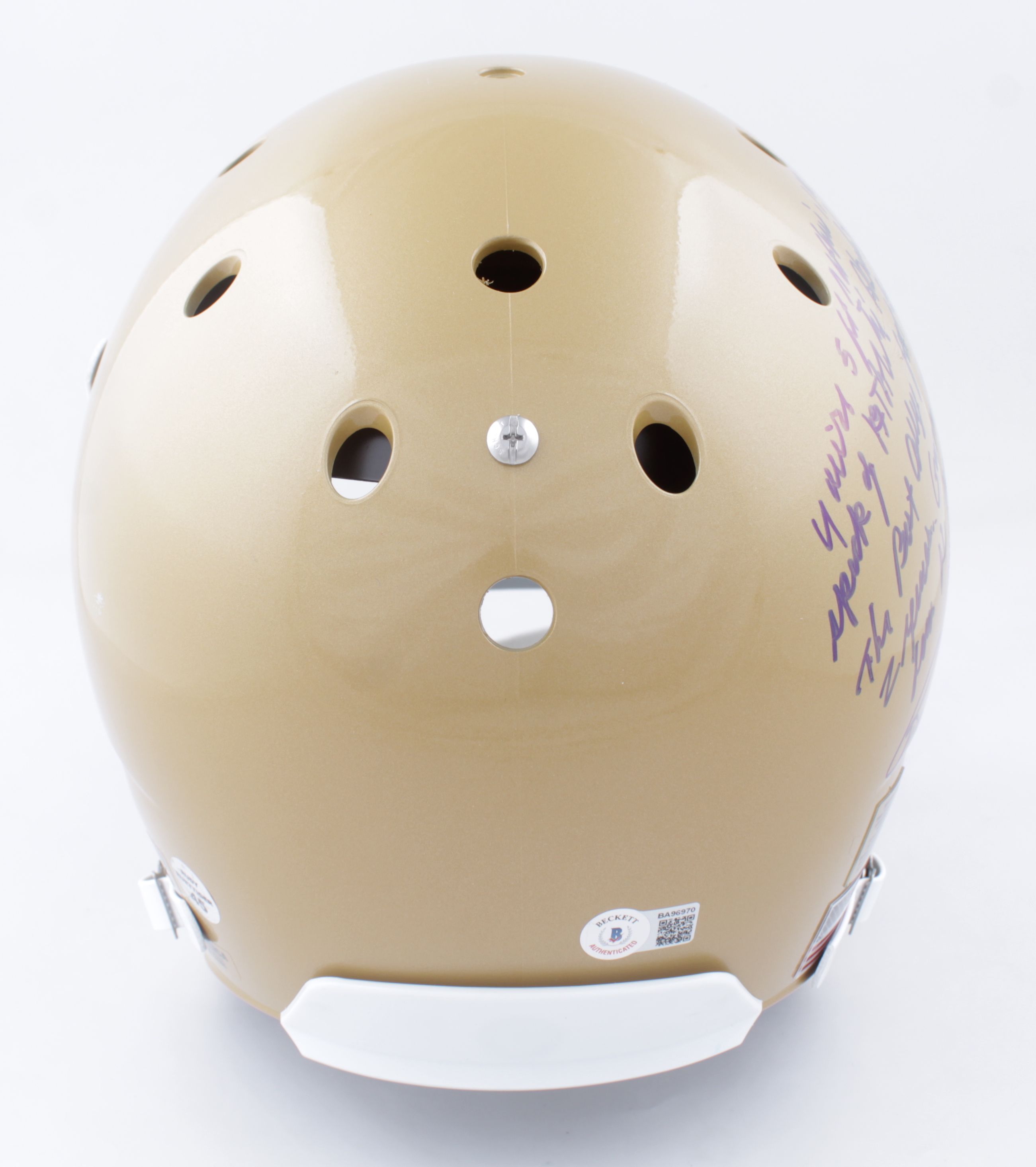 Rudy Ruettiger Signed Notre Dame Fighting Irish Full-Size Helmet with Extensive Inscription (Beckett COA & Ruettiger Hologram) at PristineAuction.com Rudy Ruettiger Signed Notre Dame Fighting Irish Full-Size Helmet with Extensive Inscription (Beckett COA & Ruettiger Hologram) at PristineAuction.com