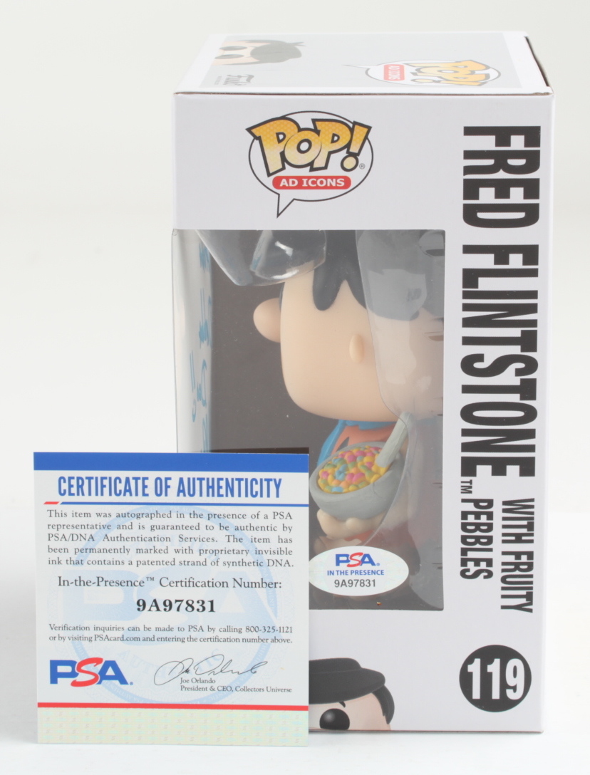 Jeff Bergman Signed "The Flintstones" #119 Fred Flinstone (with Fruity Pebbles) Funko Pop! Vinyl Figure Inscribed "Yabba Dabba Doo!!" (PSA) at PristineAuction.com Jeff Bergman Signed "The Flintstones" #119 Fred Flinstone (with Fruity Pebbles) Funko Pop! Vinyl Figure Inscribed "Yabba Dabba Doo!!" (PSA) at PristineAuction.com