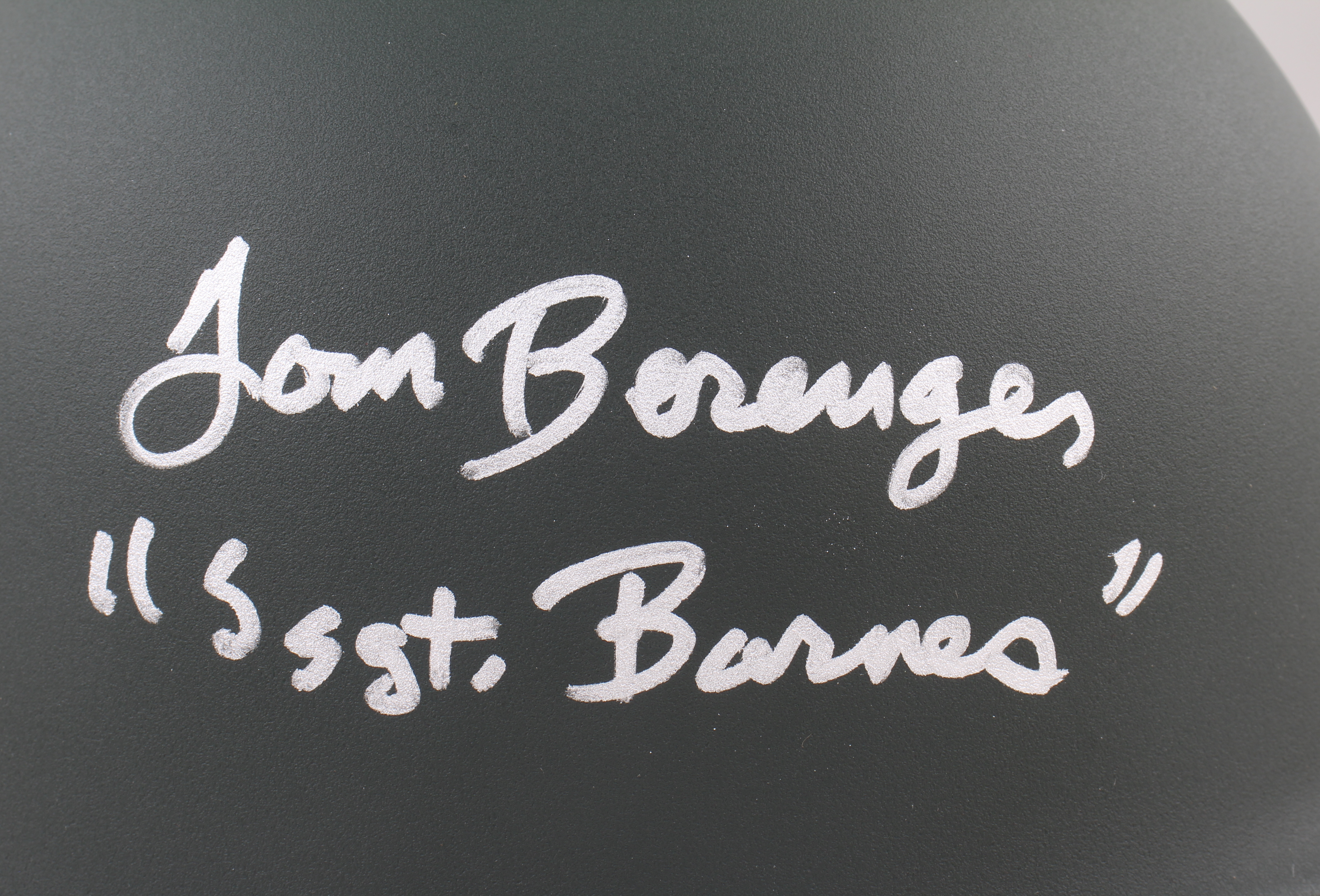 Tom Berenger Signed "Platoon" Vietnam Era Replica Army Helmet Inscribed "SSG Barnes" (JSA COA) at PristineAuction.com Tom Berenger Signed "Platoon" Vietnam Era Replica Army Helmet Inscribed "SSG Barnes" (JSA COA) at PristineAuction.com