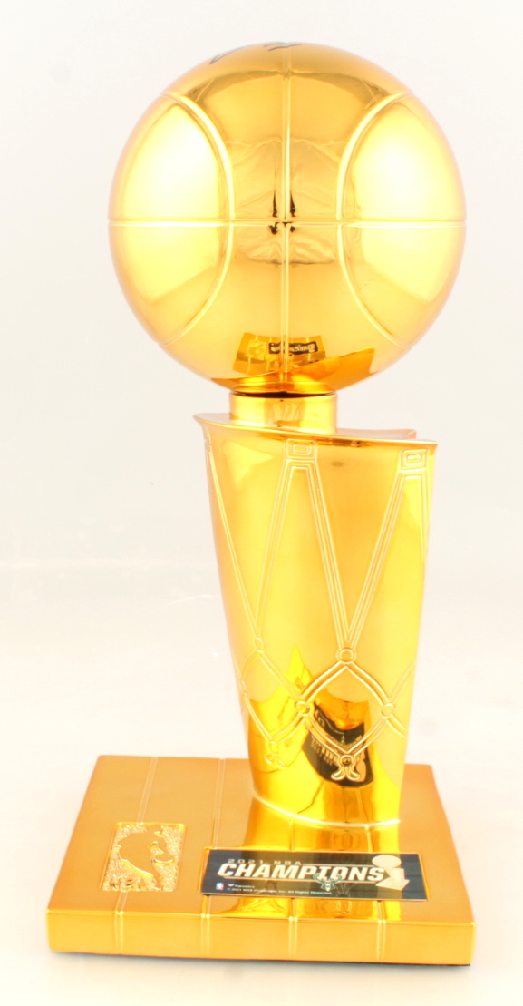 Jrue Holiday Signed Replica Larry O'Brien NBA Finals Trophy (JSA COA) at PristineAuction.com Jrue Holiday Signed Replica Larry O'Brien NBA Finals Trophy (JSA COA) at PristineAuction.com
