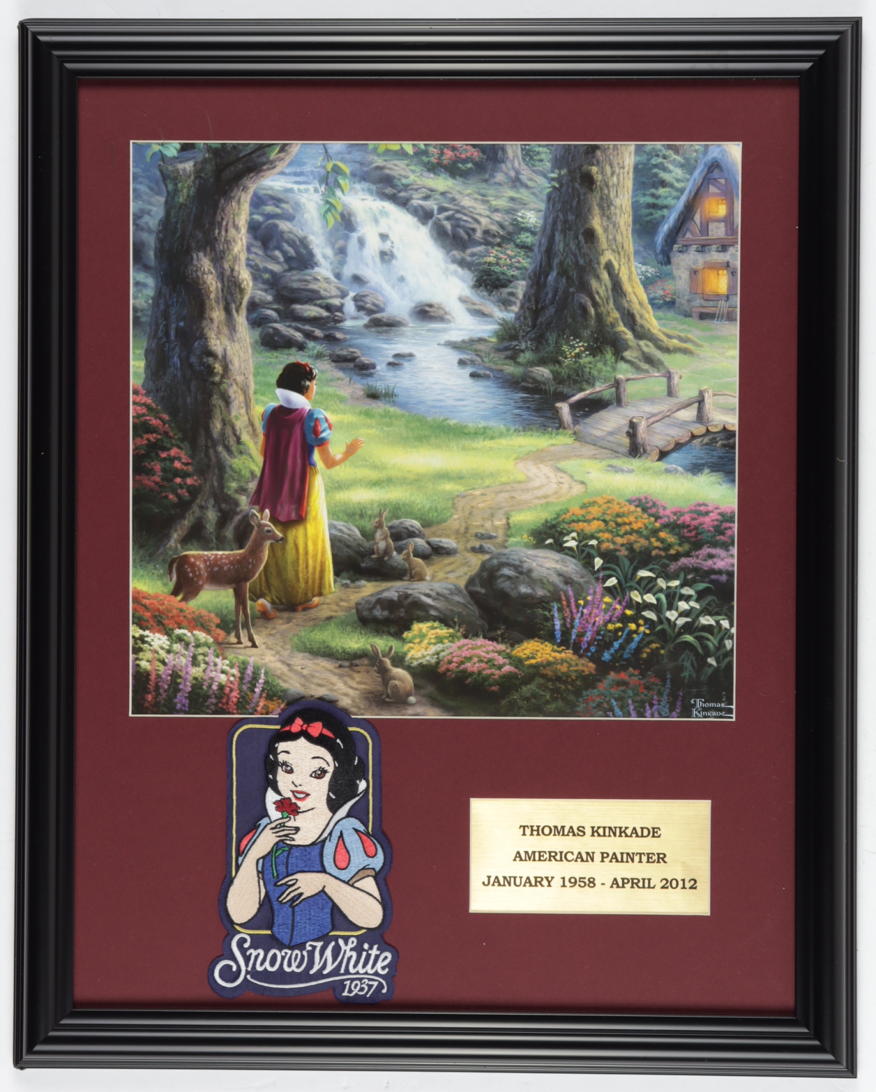 Thomas Kinkade "Snow White" 16x20 Custom Framed Print Display with Official Movie Cloth Patch (See Description) at PristineAuction.com Thomas Kinkade "Snow White" 16x20 Custom Framed Print Display with Official Movie Cloth Patch (See Description) at PristineAuction.com