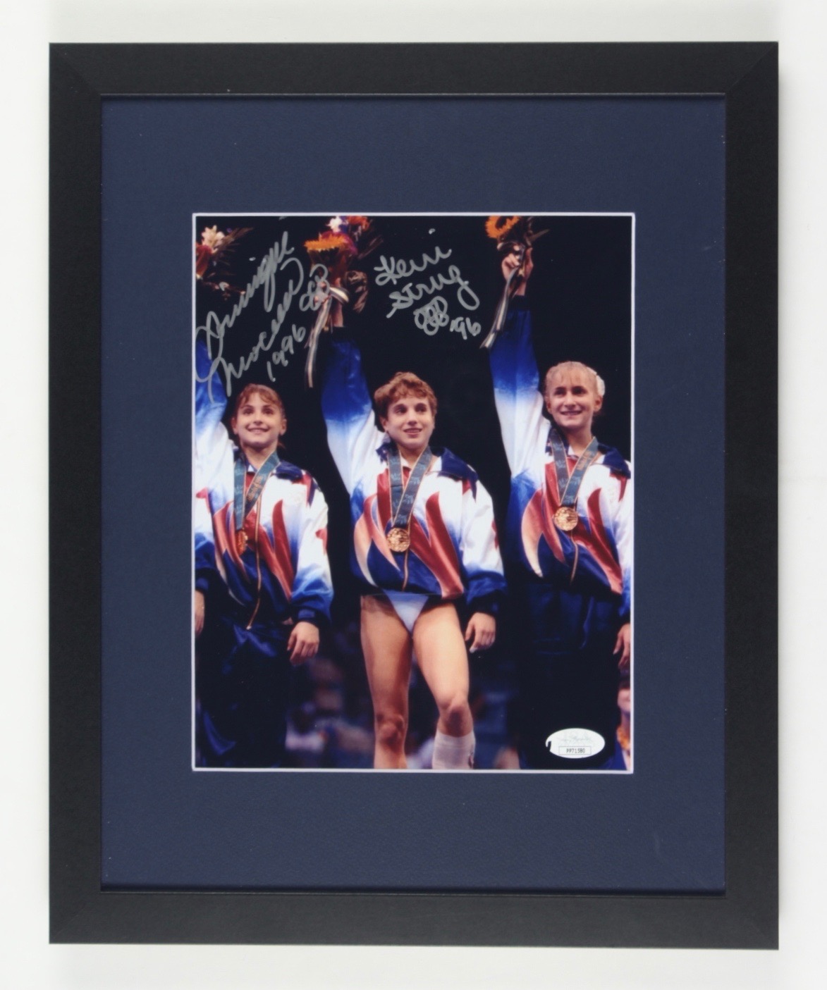 Dominique Moceanu & Kerri Strug Signed Team USA 12x15 Custom Framed Photo Display Inscribed "1996" & "'96" (JSA COA) at PristineAuction.com Dominique Moceanu & Kerri Strug Signed Team USA 12x15 Custom Framed Photo Display Inscribed "1996" & "'96" (JSA COA) at PristineAuction.com