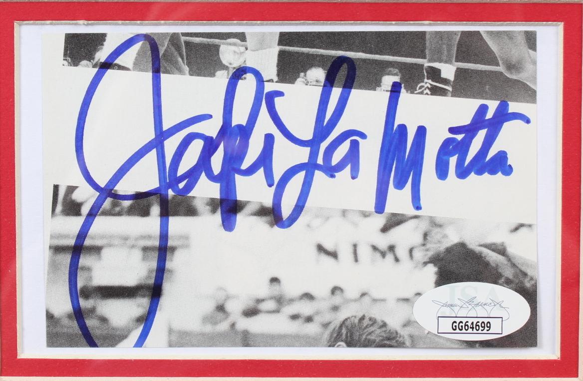 Jake Lamotta Signed 12x15 Custom Framed Cut Display (JSA COA) at PristineAuction.com Jake Lamotta Signed 12x15 Custom Framed Cut Display (JSA COA) at PristineAuction.com