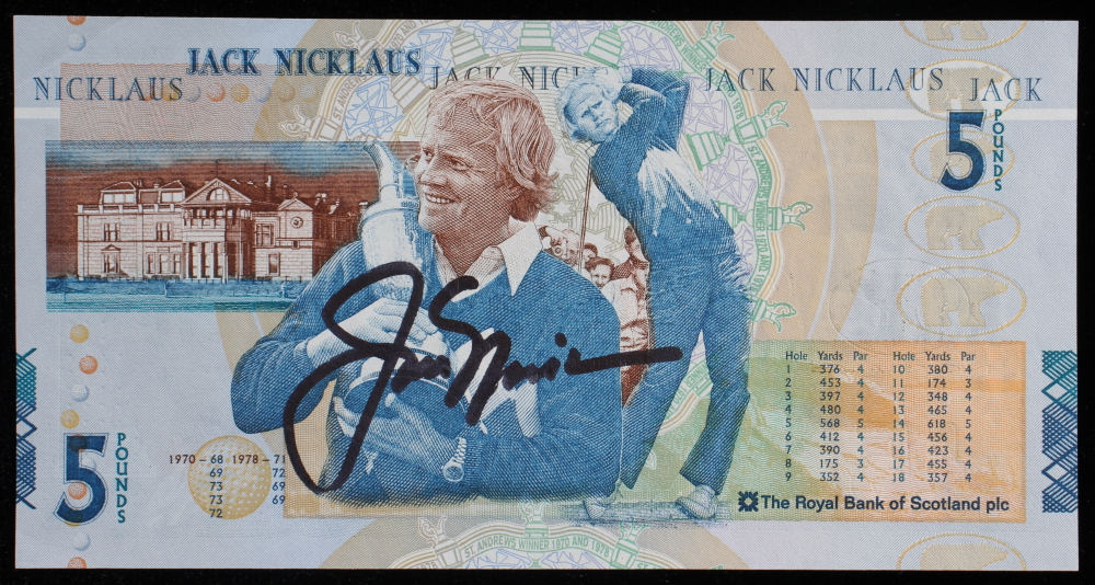 Jack Nicklaus Signed 5 Pounds Dollar Bill (PSA LOA) Pristine Auction