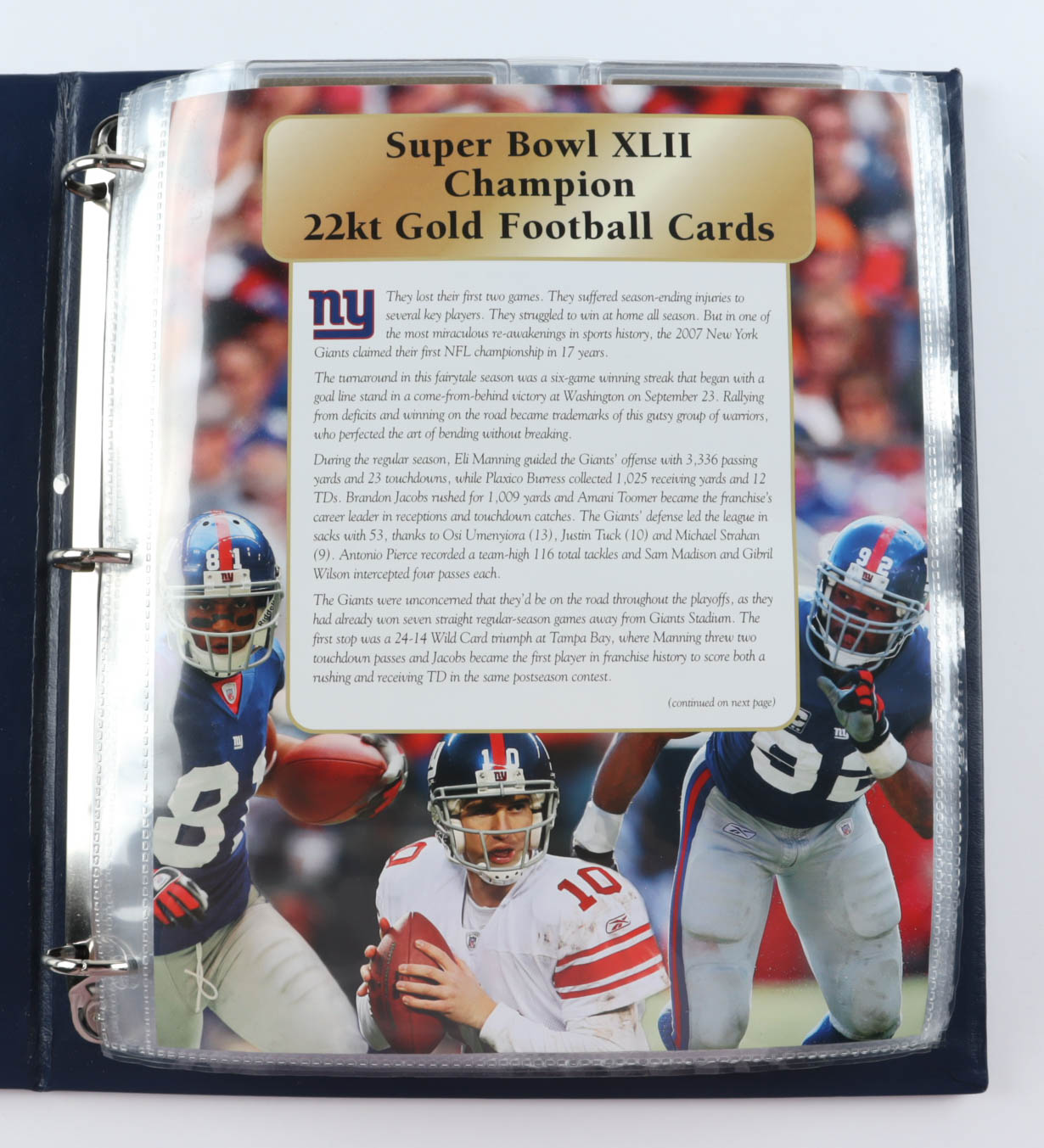 Giants Super Bowl XLII Champion Danbury Mint 22kt Gold Football Card Set in Original Binder at PristineAuction.com Giants Super Bowl XLII Champion Danbury Mint 22kt Gold Football Card Set in Original Binder at PristineAuction.com