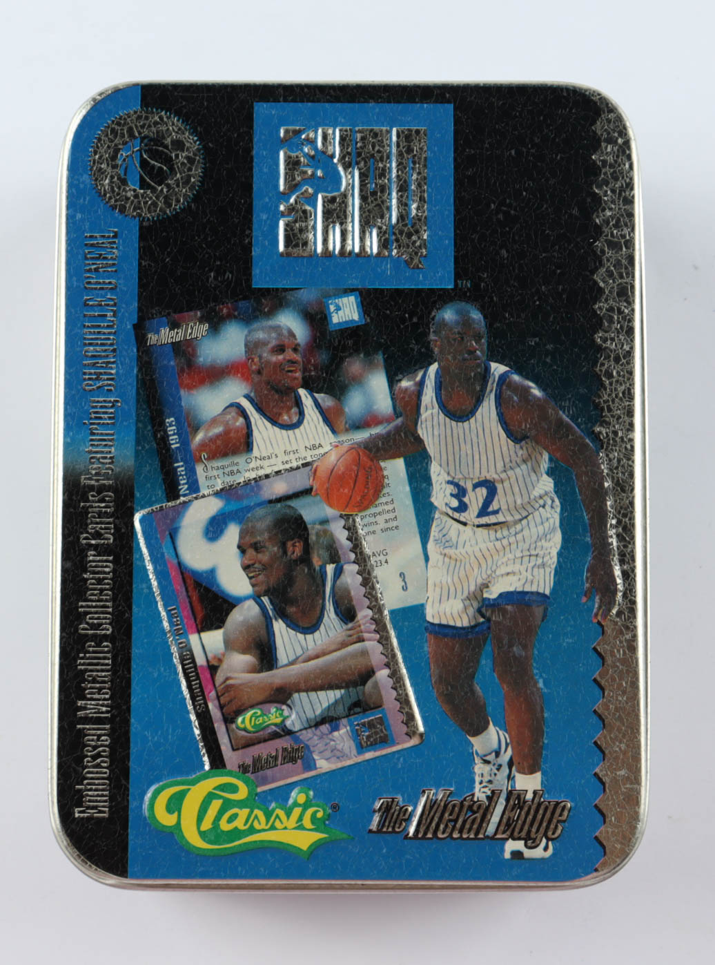 1993-94 Classic The Metal Edge Shaq Tin Basketball Set with (5) Cards at PristineAuction.com 1993-94 Classic The Metal Edge Shaq Tin Basketball Set with (5) Cards at PristineAuction.com