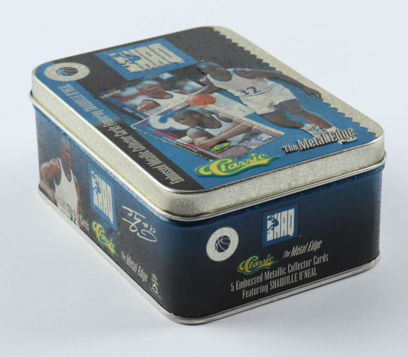 1993-94 Classic The Metal Edge Shaq Tin Basketball Set with (5) Cards at PristineAuction.com 1993-94 Classic The Metal Edge Shaq Tin Basketball Set with (5) Cards at PristineAuction.com