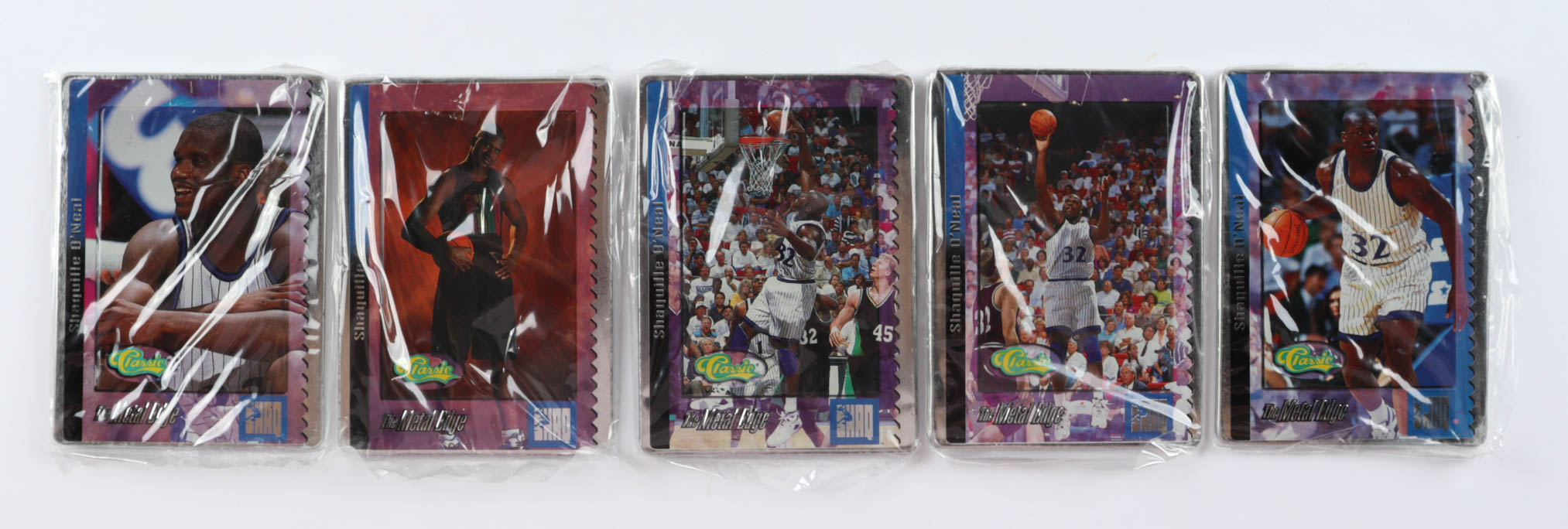 1993-94 Classic The Metal Edge Shaq Tin Basketball Set with (5) Cards at PristineAuction.com 1993-94 Classic The Metal Edge Shaq Tin Basketball Set with (5) Cards at PristineAuction.com