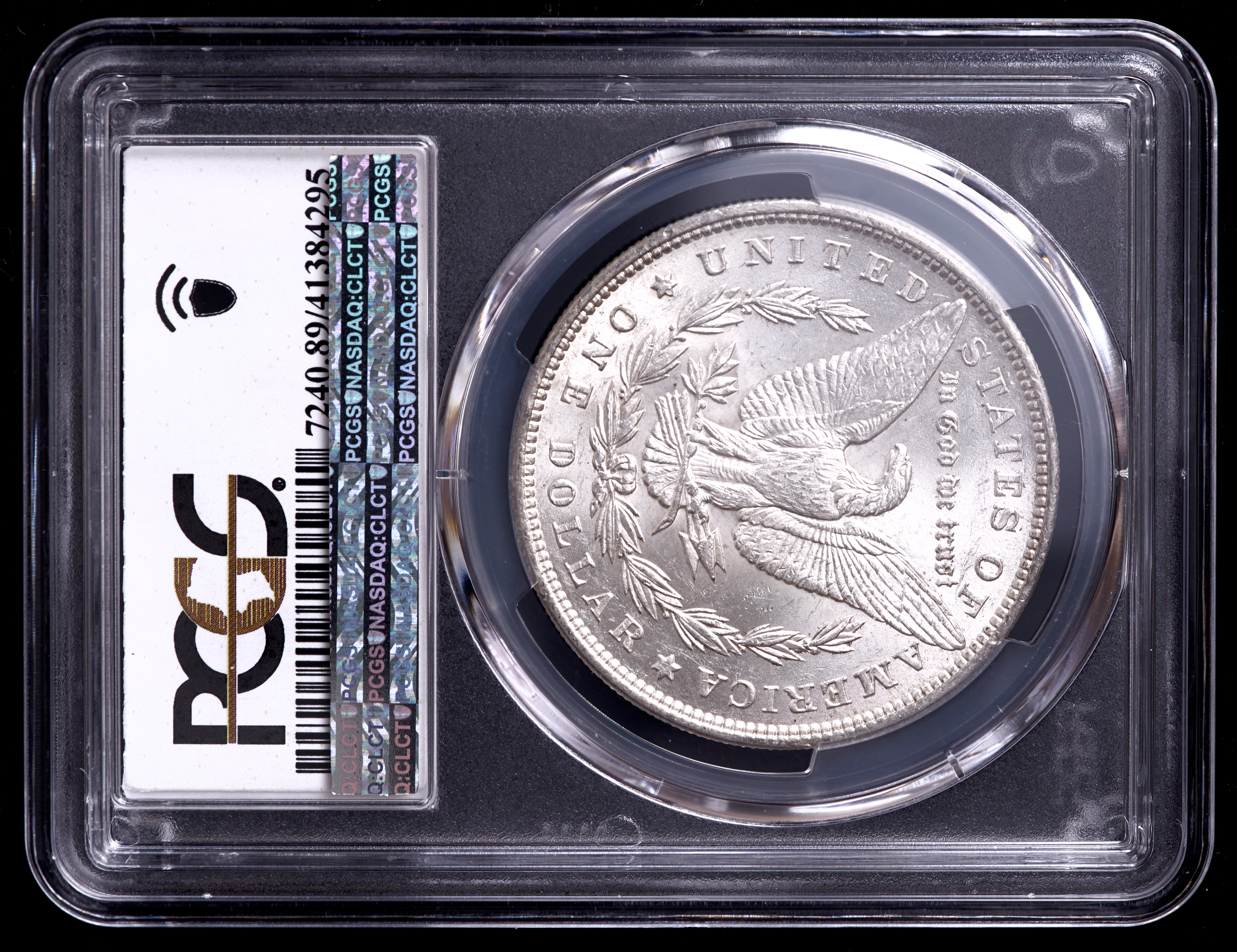 1896 Morgan Silver Dollar - Stage Coach Label (PCGS Brilliant Uncirculated) at PristineAuction.com 1896 Morgan Silver Dollar - Stage Coach Label (PCGS Brilliant Uncirculated) at PristineAuction.com