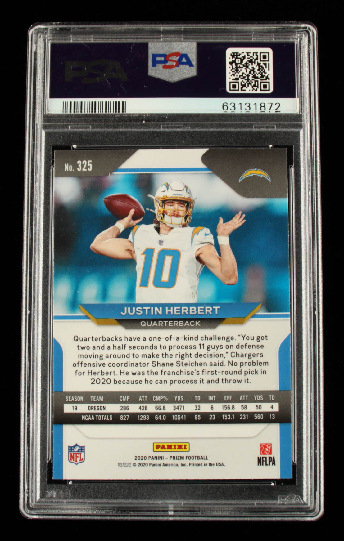 Justin Herbert 2020 Panini Prizm Prizms #325 (PSA 10) at PristineAuction.com Justin Herbert 2020 Panini Prizm Prizms #325 (PSA 10) at PristineAuction.com