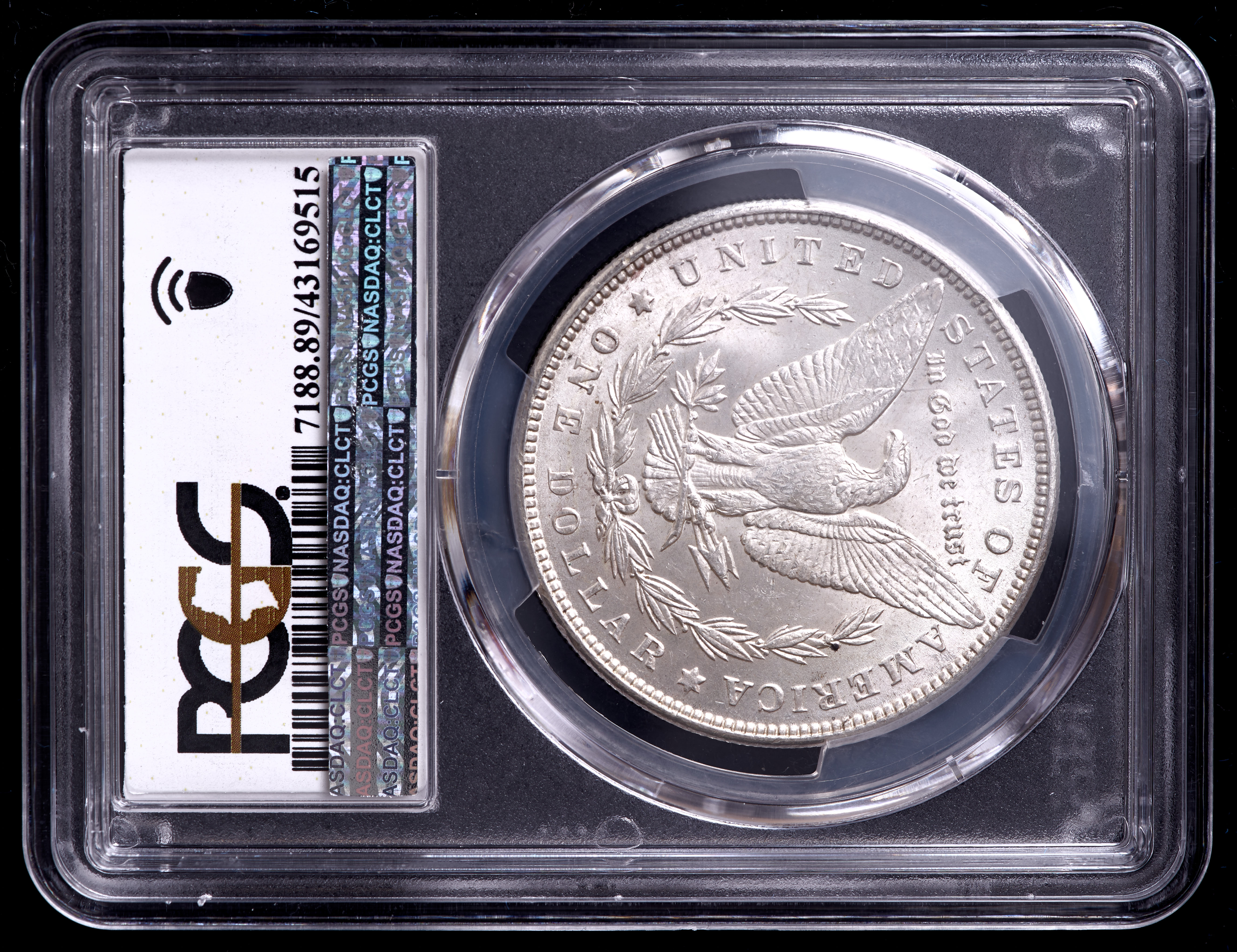 1889 Morgan Silver Dollar - Stage Coach Label (PCGS Brilliant Uncirculated) at PristineAuction.com 1889 Morgan Silver Dollar - Stage Coach Label (PCGS Brilliant Uncirculated) at PristineAuction.com