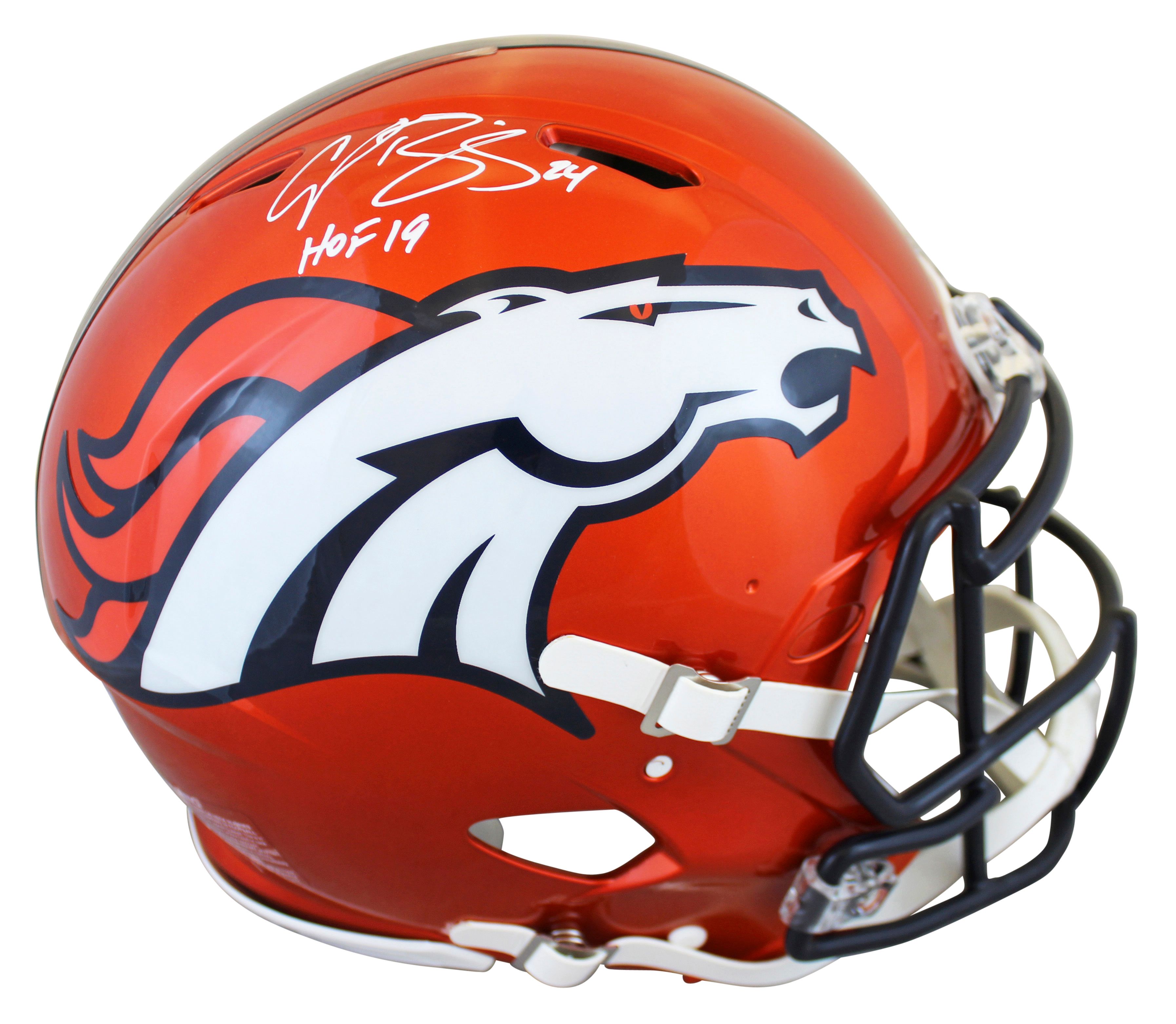Champ Bailey Signed Broncos Full-Size Authentic On-Field Flash Alternate Speed Helmet Inscribed "HOF 19" (Beckett) at PristineAuction.com Champ Bailey Signed Broncos Full-Size Authentic On-Field Flash Alternate Speed Helmet Inscribed "HOF 19" (Beckett) at PristineAuction.com