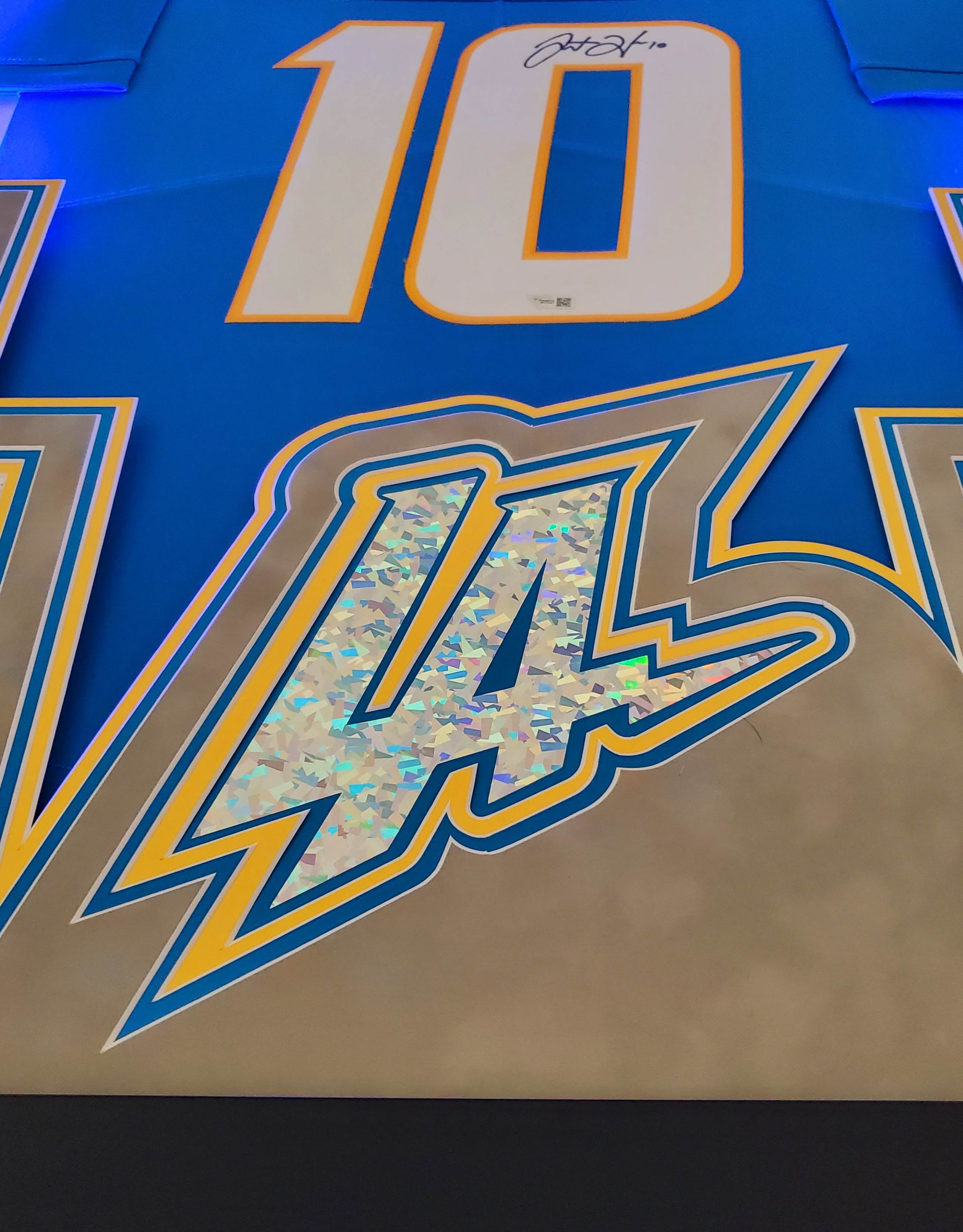 Justin Herbert Signed Chargers 35x43 Custom Framed LED-Backlit Jersey Display (Fanatics) at PristineAuction.com Justin Herbert Signed Chargers 35x43 Custom Framed LED-Backlit Jersey Display (Fanatics) at PristineAuction.com