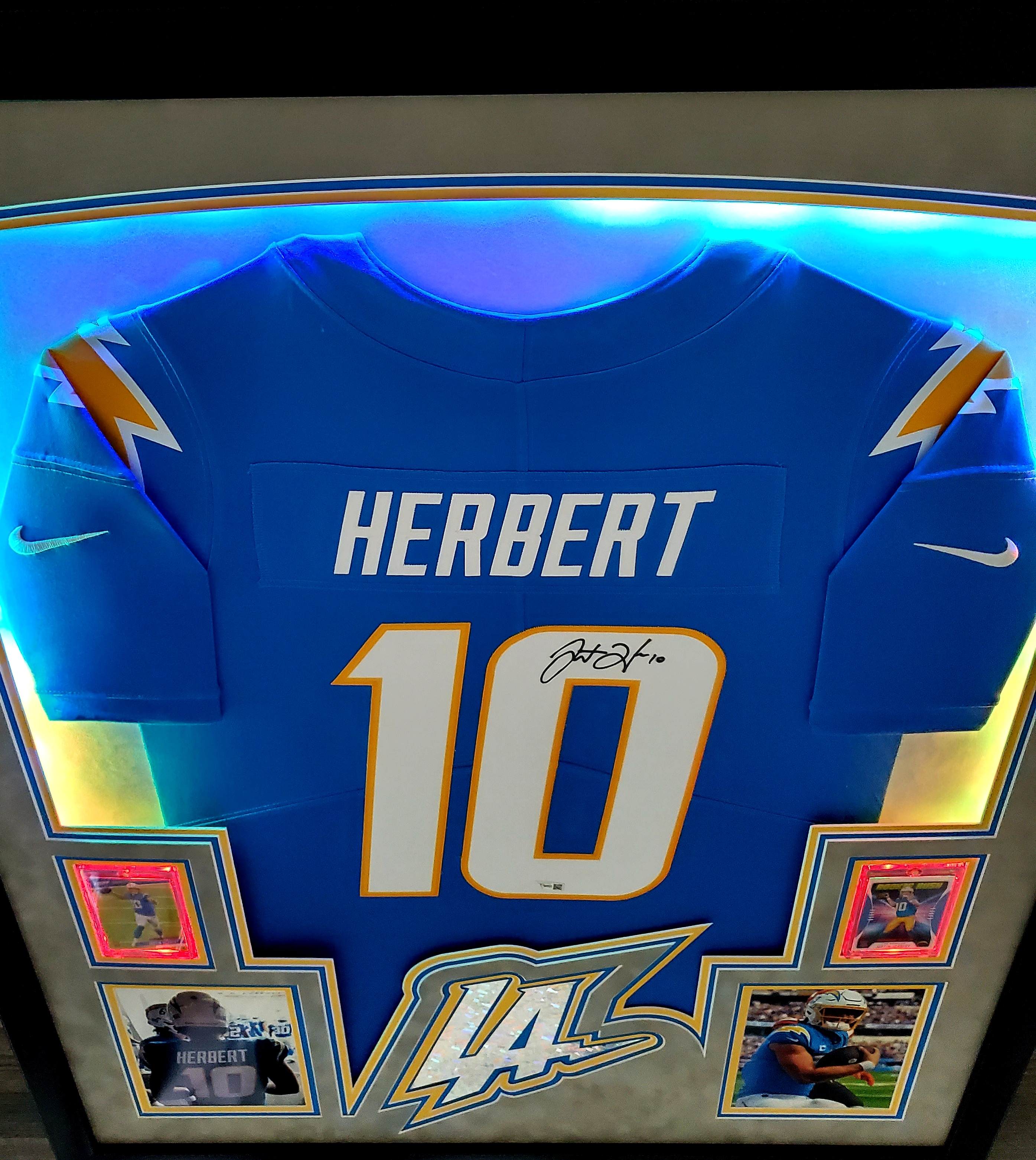 Justin Herbert Signed Chargers 35x43 Custom Framed LED-Backlit Jersey Display (Fanatics) at PristineAuction.com Justin Herbert Signed Chargers 35x43 Custom Framed LED-Backlit Jersey Display (Fanatics) at PristineAuction.com