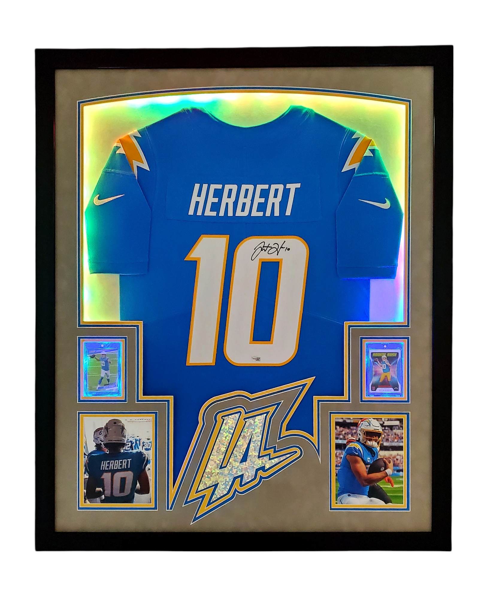 Justin Herbert Signed Chargers 35x43 Custom Framed LED-Backlit Jersey Display (Fanatics) at PristineAuction.com Justin Herbert Signed Chargers 35x43 Custom Framed LED-Backlit Jersey Display (Fanatics) at PristineAuction.com