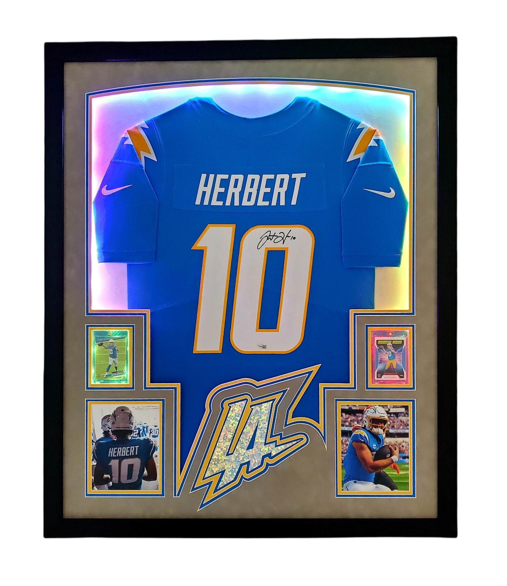 Justin Herbert Signed Chargers 35x43 Custom Framed LED-Backlit Jersey Display (Fanatics) at PristineAuction.com Justin Herbert Signed Chargers 35x43 Custom Framed LED-Backlit Jersey Display (Fanatics) at PristineAuction.com