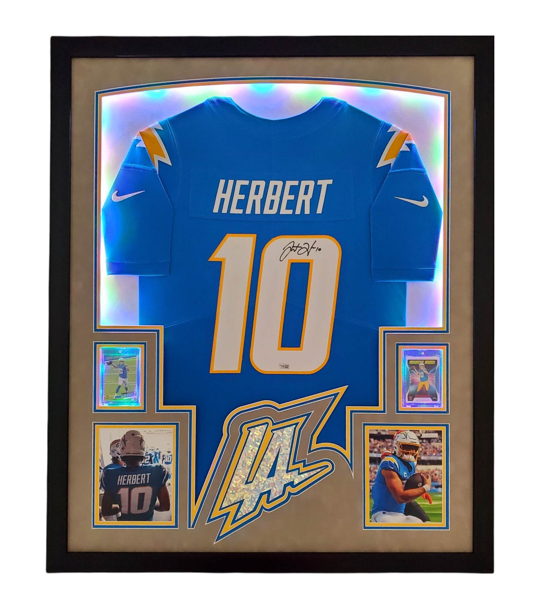 Justin Herbert Signed Chargers 35x43 Custom Framed LED-Backlit Jersey Display (Fanatics) at PristineAuction.com Justin Herbert Signed Chargers 35x43 Custom Framed LED-Backlit Jersey Display (Fanatics) at PristineAuction.com