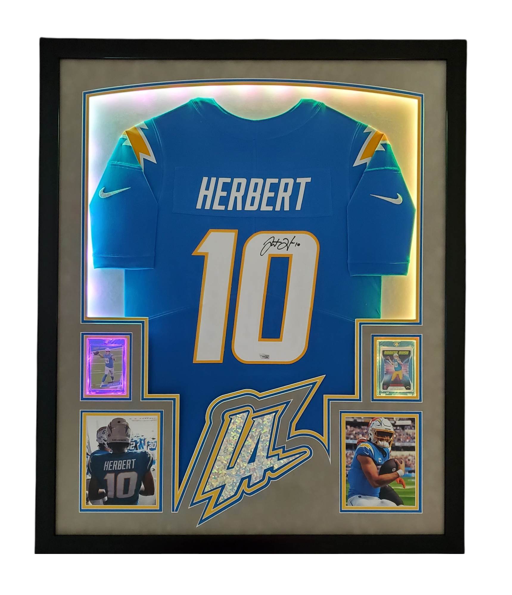 Justin Herbert Signed Chargers 35x43 Custom Framed LED-Backlit Jersey Display (Fanatics) at PristineAuction.com Justin Herbert Signed Chargers 35x43 Custom Framed LED-Backlit Jersey Display (Fanatics) at PristineAuction.com