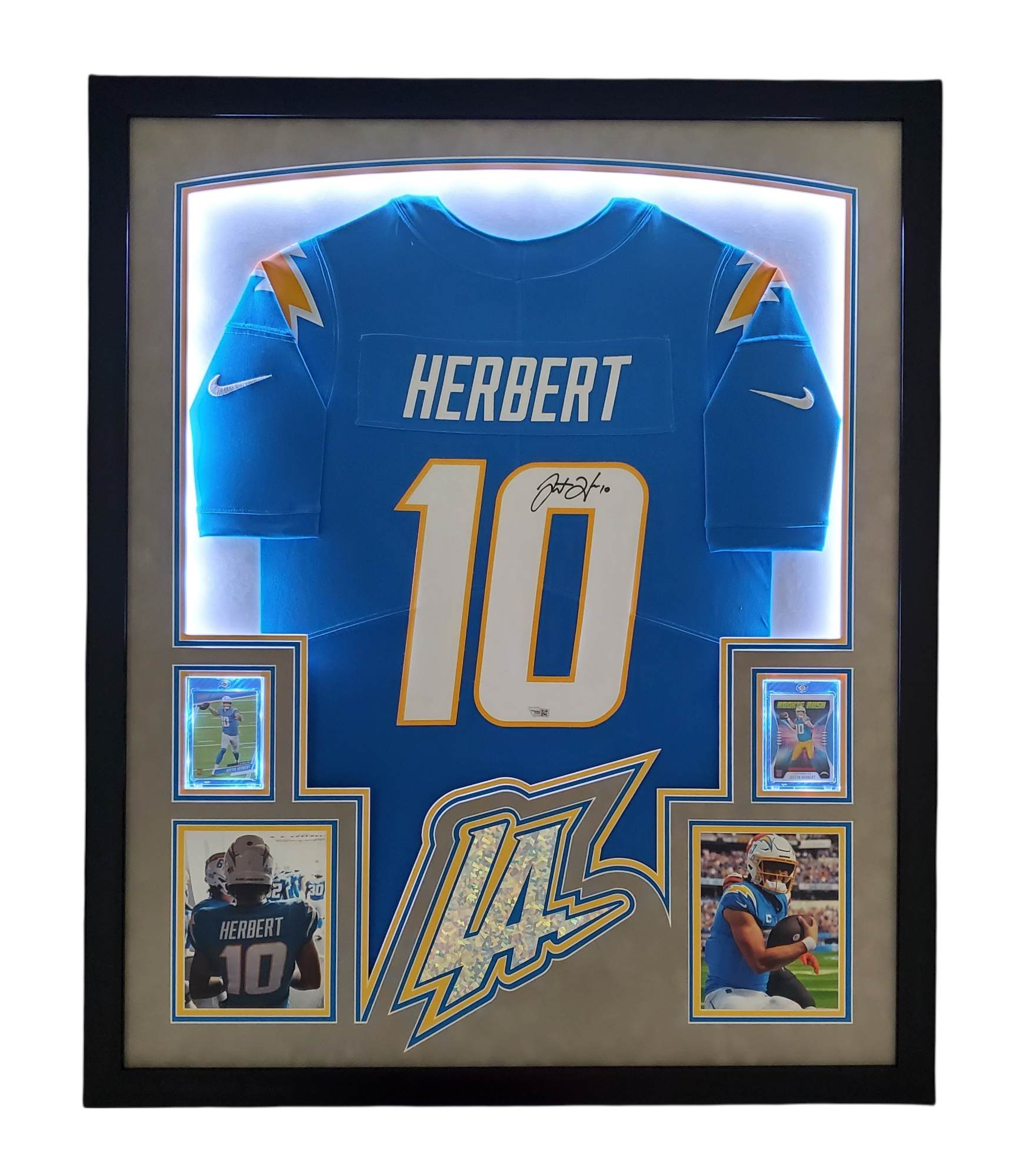 Justin Herbert Signed Chargers 35x43 Custom Framed LED-Backlit Jersey Display (Fanatics) at PristineAuction.com Justin Herbert Signed Chargers 35x43 Custom Framed LED-Backlit Jersey Display (Fanatics) at PristineAuction.com