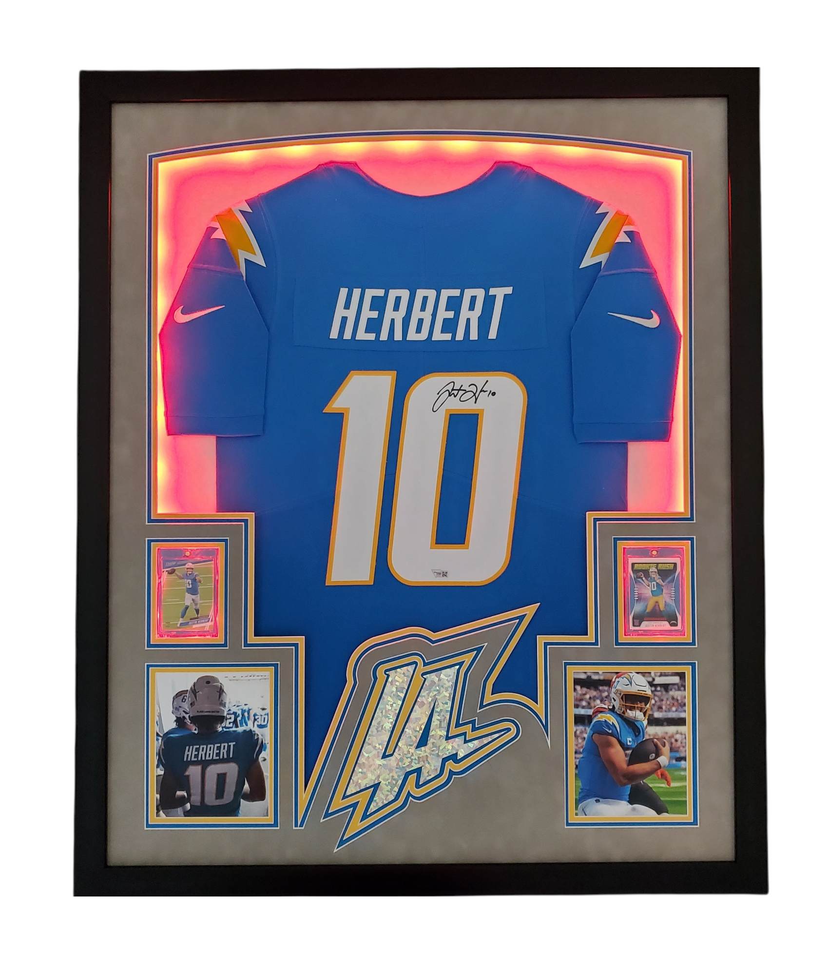 Justin Herbert Signed Chargers 35x43 Custom Framed LED-Backlit Jersey Display (Fanatics) at PristineAuction.com Justin Herbert Signed Chargers 35x43 Custom Framed LED-Backlit Jersey Display (Fanatics) at PristineAuction.com