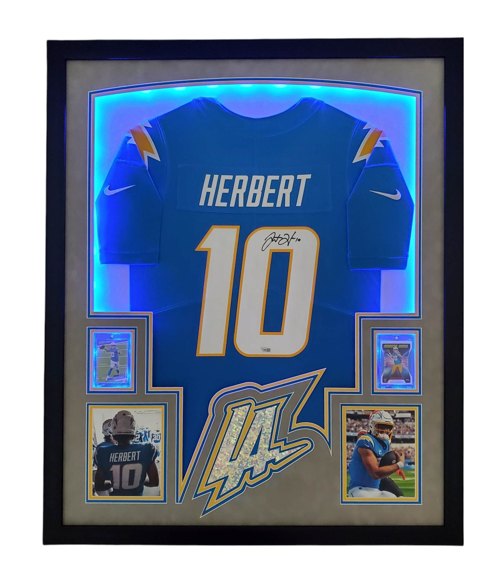 Justin Herbert Signed Chargers 35x43 Custom Framed LED-Backlit Jersey Display (Fanatics) at PristineAuction.com Justin Herbert Signed Chargers 35x43 Custom Framed LED-Backlit Jersey Display (Fanatics) at PristineAuction.com