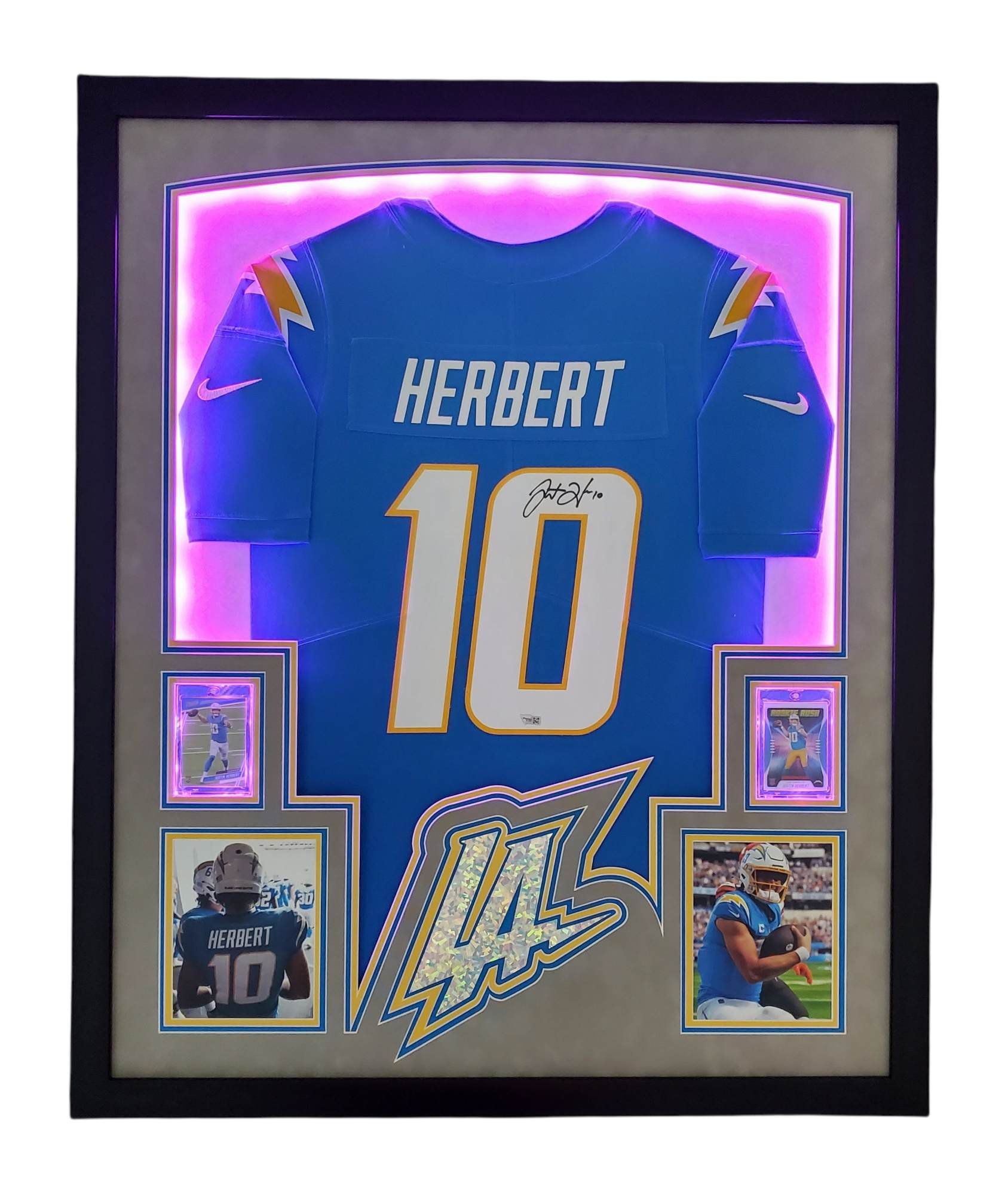 Justin Herbert Signed Chargers 35x43 Custom Framed LED-Backlit Jersey Display (Fanatics) at PristineAuction.com Justin Herbert Signed Chargers 35x43 Custom Framed LED-Backlit Jersey Display (Fanatics) at PristineAuction.com