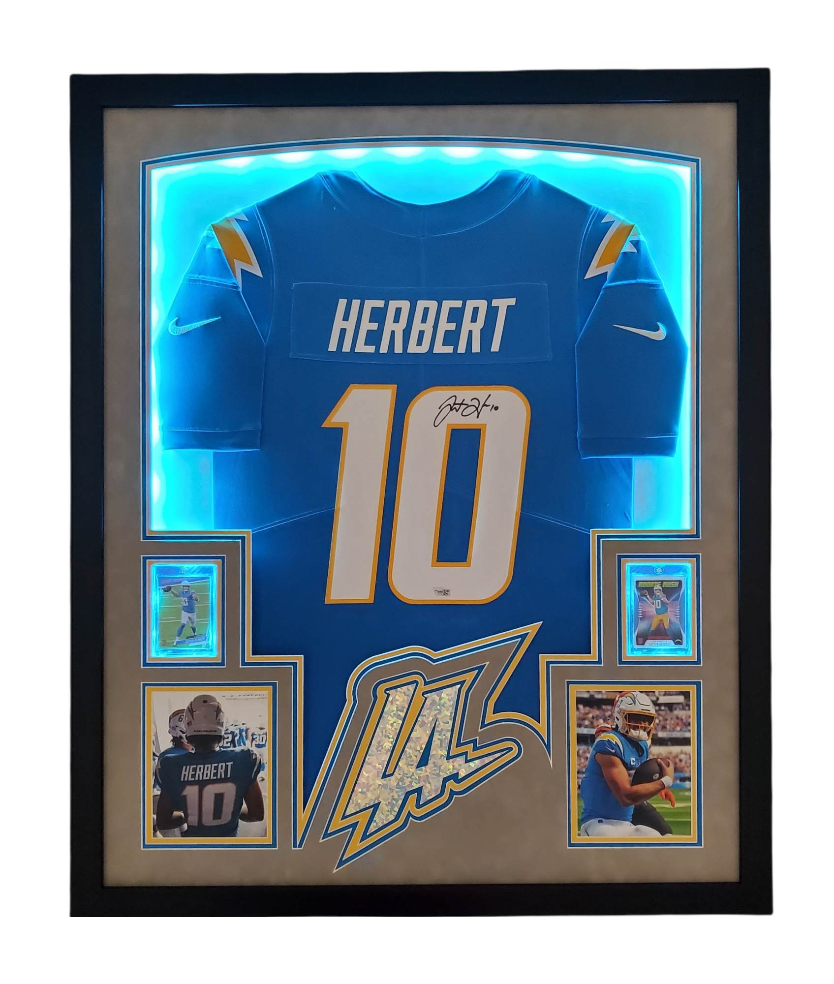 Justin Herbert Signed Chargers 35x43 Custom Framed LED-Backlit Jersey Display (Fanatics) at PristineAuction.com Justin Herbert Signed Chargers 35x43 Custom Framed LED-Backlit Jersey Display (Fanatics) at PristineAuction.com