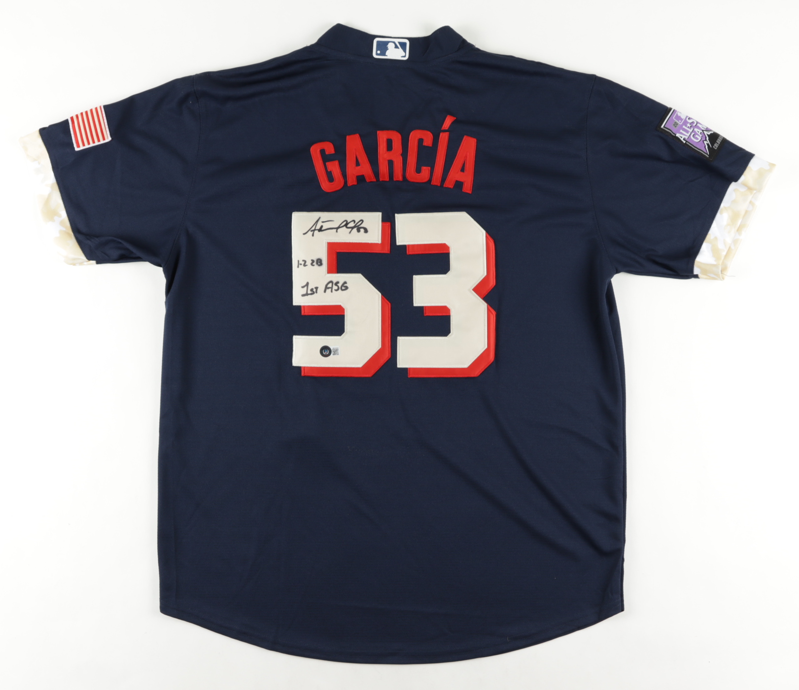 Adolis Garcia Signed Rangers All-Star Game Jersey Inscribed "1st ASG" & "1-2 2B" (Beckett) at PristineAuction.com Adolis Garcia Signed Rangers All-Star Game Jersey Inscribed "1st ASG" & "1-2 2B" (Beckett) at PristineAuction.com