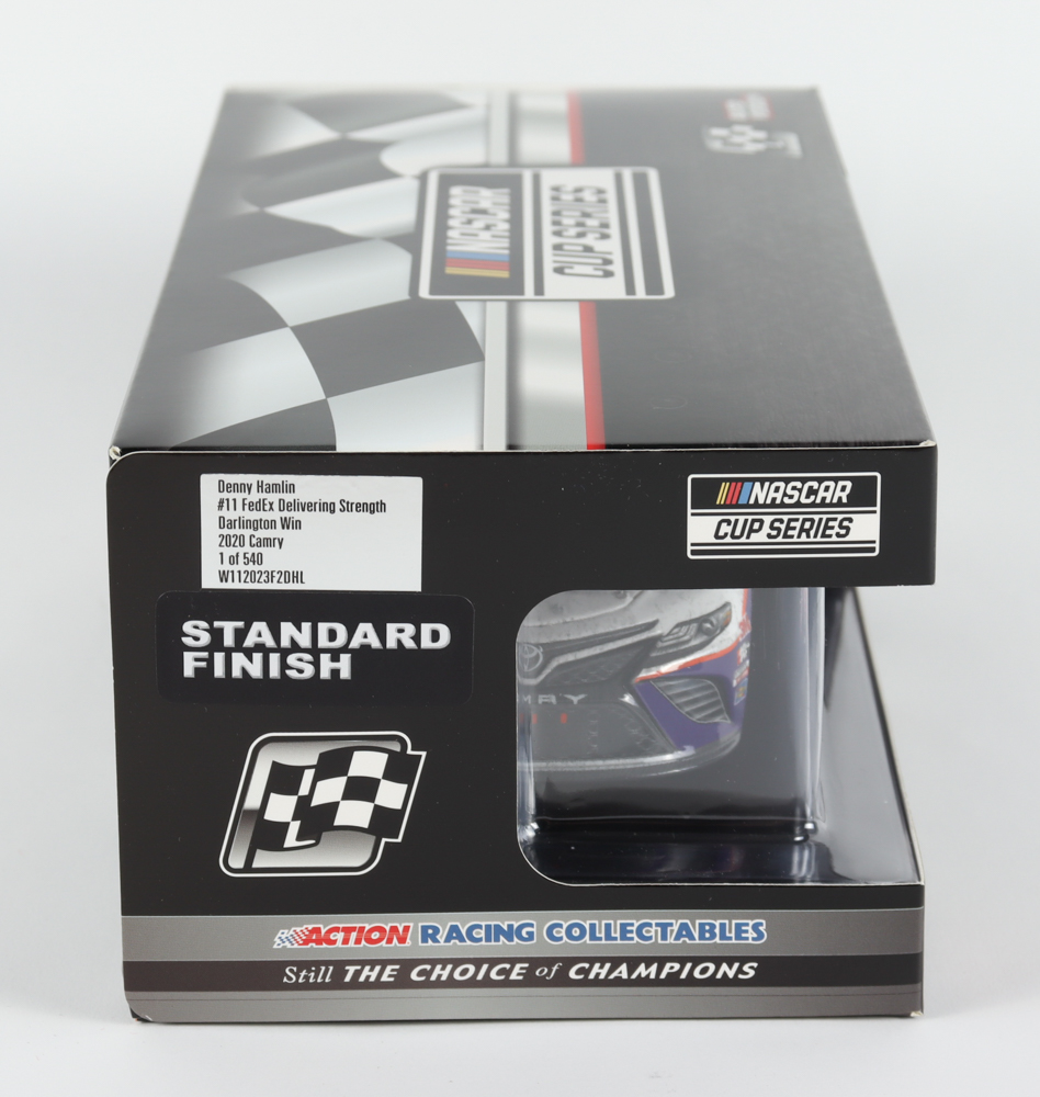Denny Hamlin Signed 2020 NASCAR #11 FedEx Delivering Strength - Darlington Win - Raced Version - 1:24 Premium Action Diecast Car (PA) at PristineAuction.com Denny Hamlin Signed 2020 NASCAR #11 FedEx Delivering Strength - Darlington Win - Raced Version - 1:24 Premium Action Diecast Car (PA) at PristineAuction.com