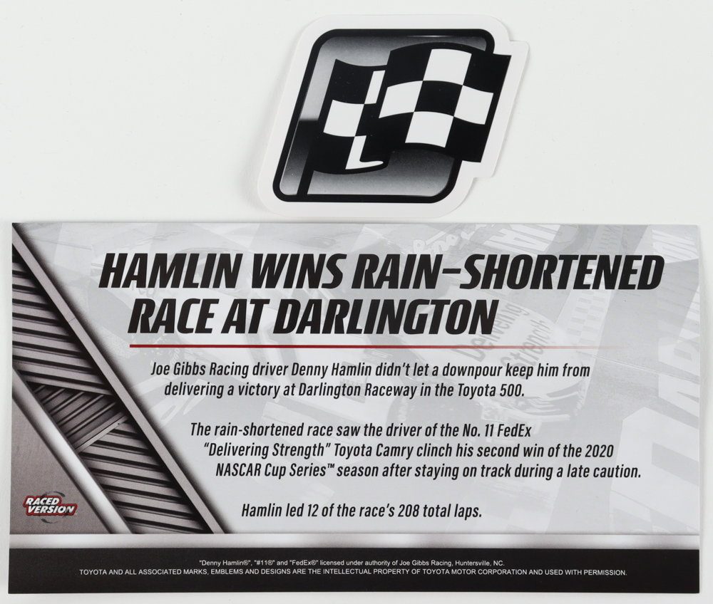 Denny Hamlin Signed 2020 NASCAR #11 FedEx Delivering Strength - Darlington Win - Raced Version - 1:24 Premium Action Diecast Car (PA) at PristineAuction.com Denny Hamlin Signed 2020 NASCAR #11 FedEx Delivering Strength - Darlington Win - Raced Version - 1:24 Premium Action Diecast Car (PA) at PristineAuction.com