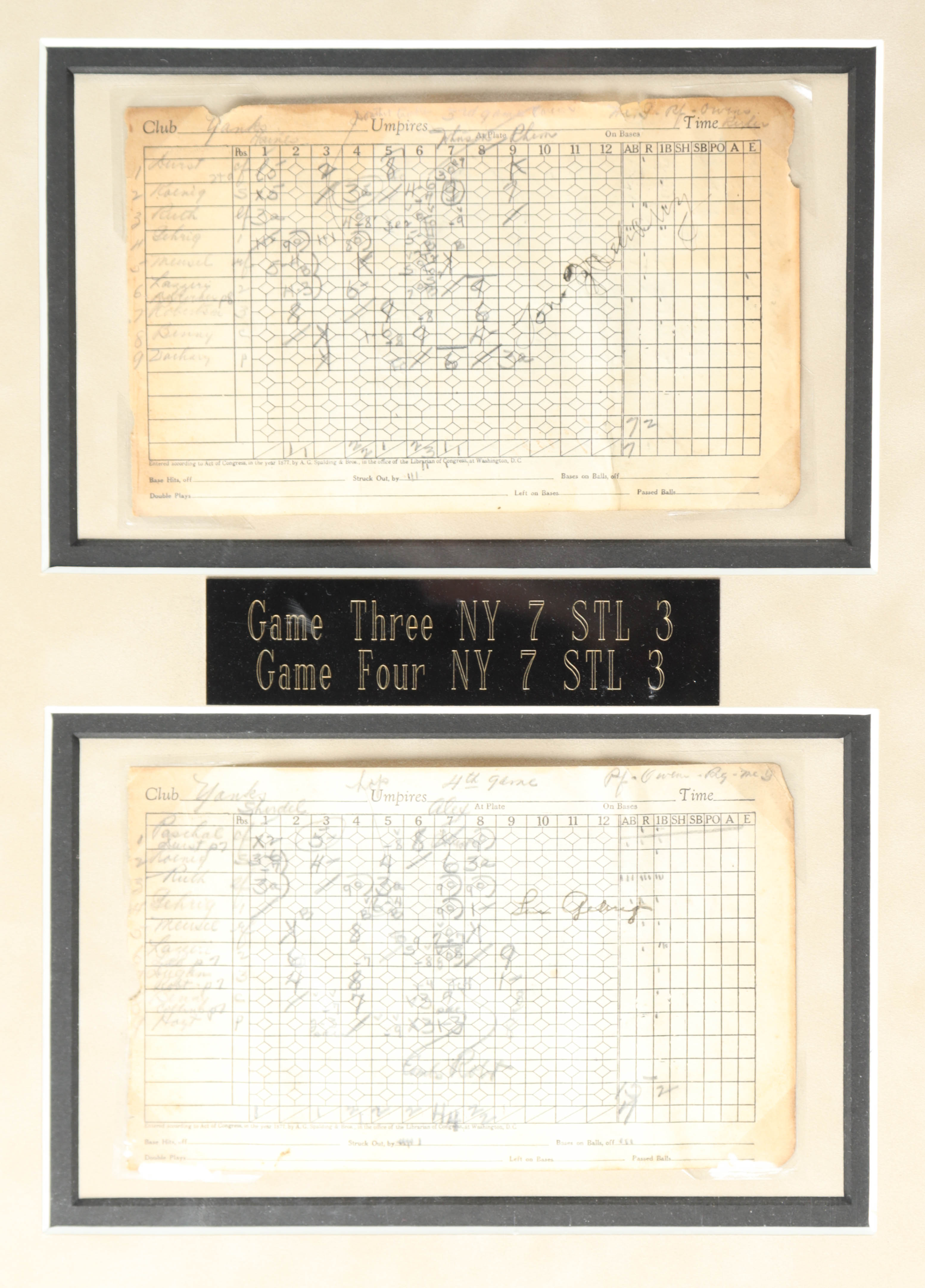 1928 World Series 31x43 Custom Score Card Display Signed by (7) Including Lou Gehrig, Miller Huggins, Waite Hoyt, Jacob Rupert (JSA LOA) at PristineAuction.com 1928 World Series 31x43 Custom Score Card Display Signed by (7) Including Lou Gehrig, Miller Huggins, Waite Hoyt, Jacob Rupert (JSA LOA) at PristineAuction.com