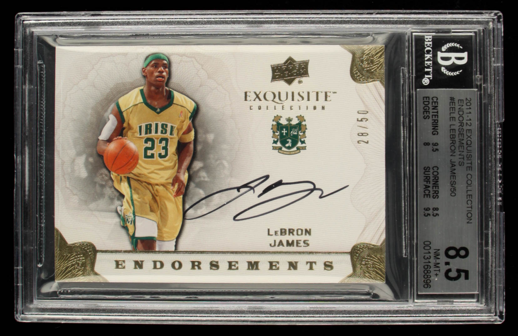 LeBron James 2011-12 Exquisite Collection Endorsements #EELE #28/50 (BGS 8.5) at PristineAuction.com LeBron James 2011-12 Exquisite Collection Endorsements #EELE #28/50 (BGS 8.5) at PristineAuction.com