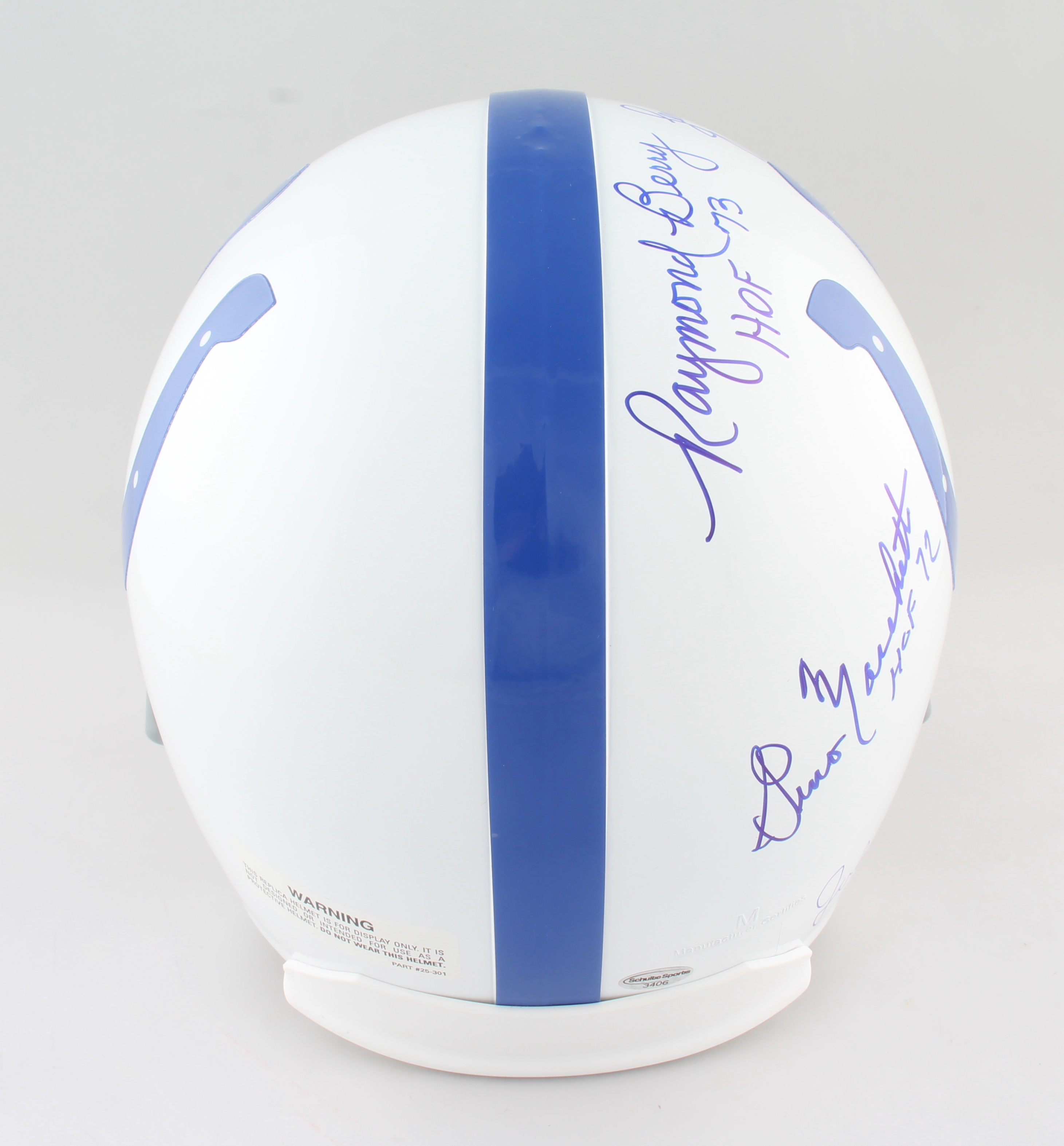 Colts Full-Size Helmet Signed by (5) with Raymond Berry, Lenny Moore, Art Donovan, Gino Marchetti with HOF Inscriptions (Schulte Hologram) at PristineAuction.com Colts Full-Size Helmet Signed by (5) with Raymond Berry, Lenny Moore, Art Donovan, Gino Marchetti with HOF Inscriptions (Schulte Hologram) at PristineAuction.com
