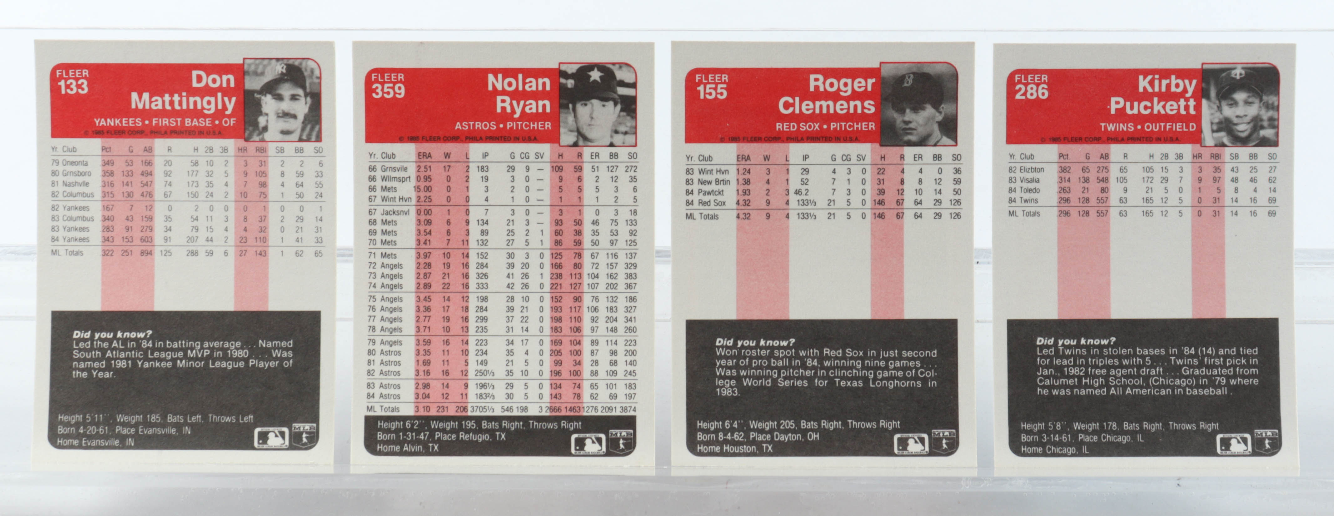 1985 Fleer Baseball Complete Set of (660) Cards with Kirby Puckett #286 RC, Roger Clemens #155 RC, Nolan Ryan #359, Don Mattingly #133 at PristineAuction.com 1985 Fleer Baseball Complete Set of (660) Cards with Kirby Puckett #286 RC, Roger Clemens #155 RC, Nolan Ryan #359, Don Mattingly #133 at PristineAuction.com
