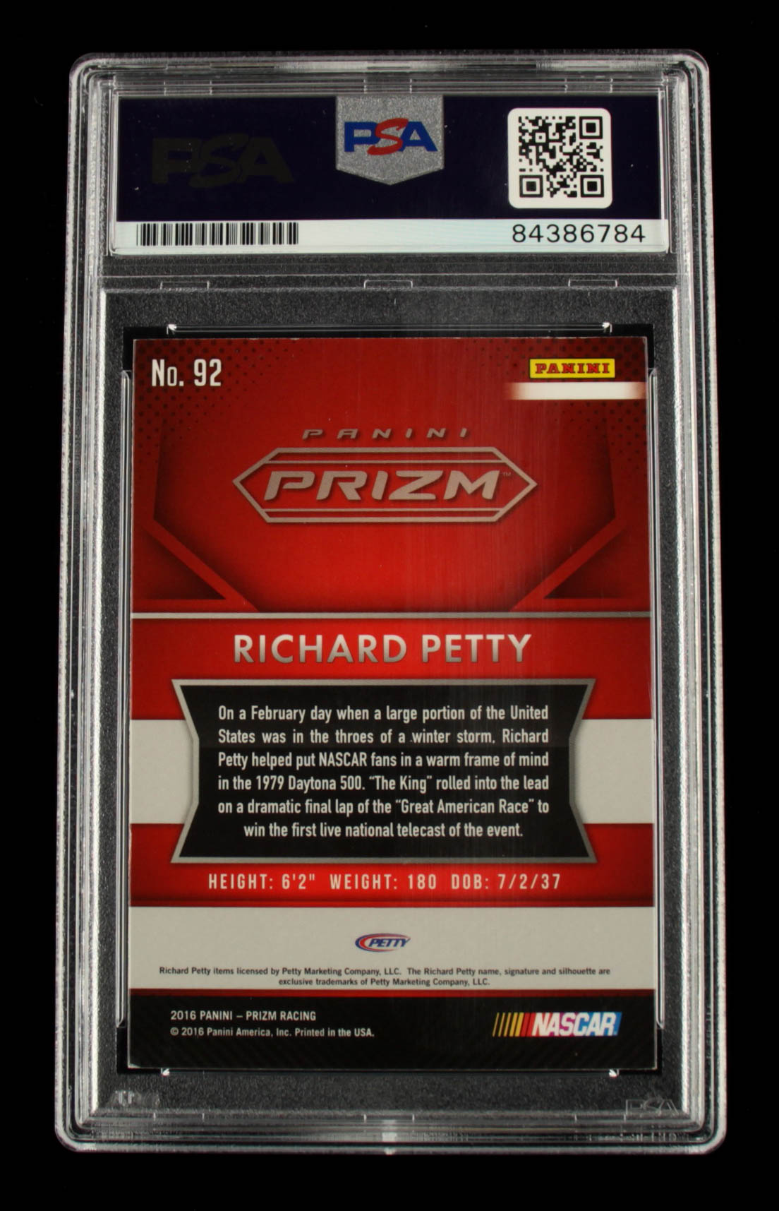 Richard Petty Signed 2016 Panini Prizm #92 (PSA Encapsulated) at PristineAuction.com Richard Petty Signed 2016 Panini Prizm #92 (PSA Encapsulated) at PristineAuction.com