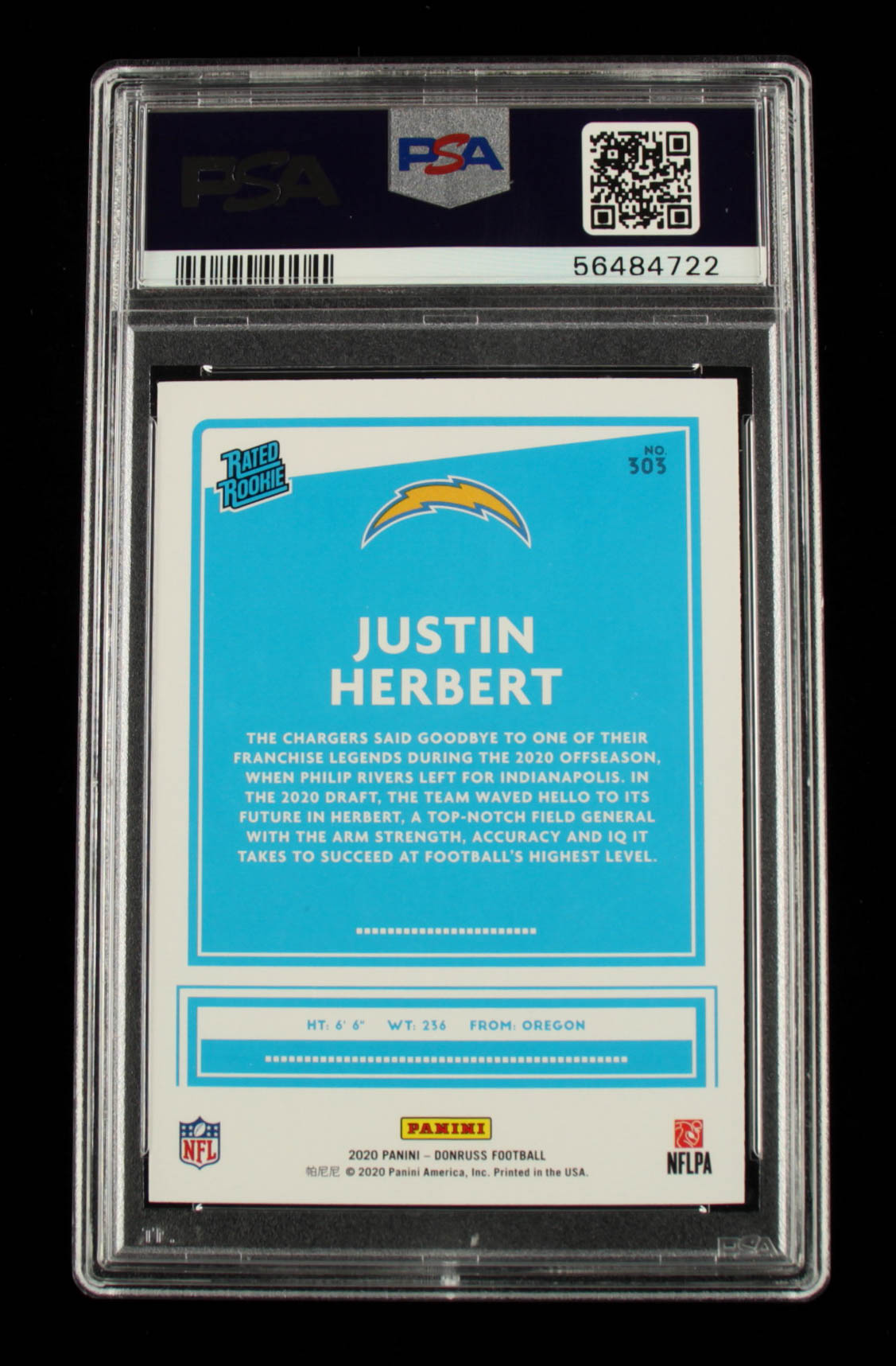 Justin Herbert 2020 Donruss #303 RR RC (PSA 10) at PristineAuction.com Justin Herbert 2020 Donruss #303 RR RC (PSA 10) at PristineAuction.com