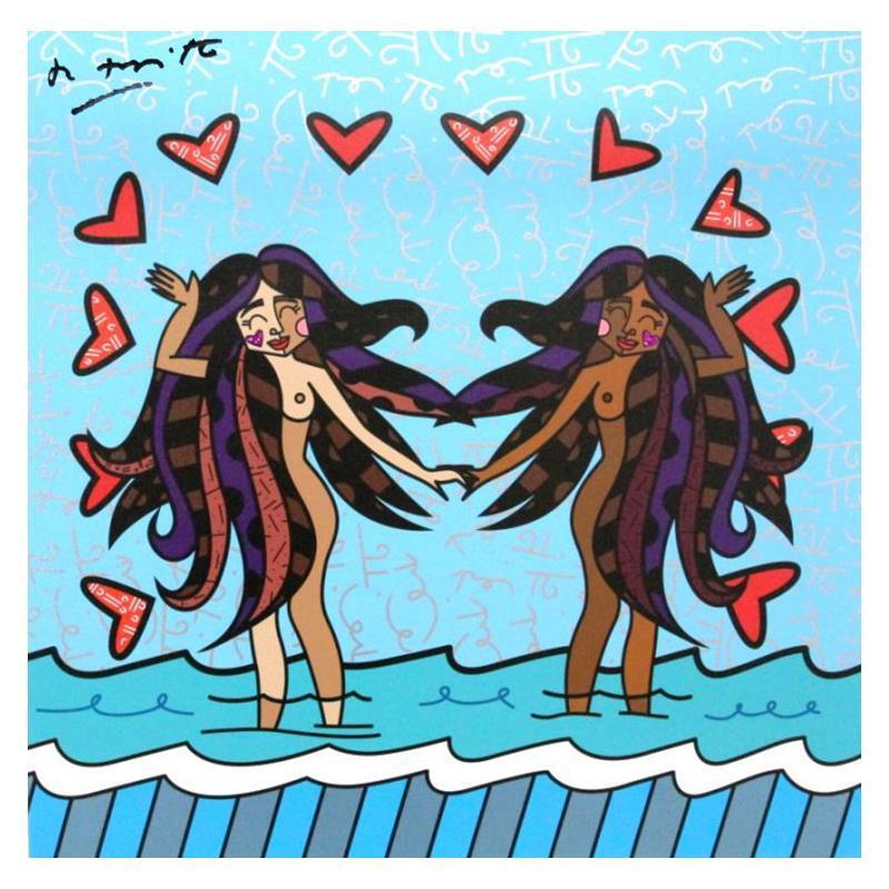 Romero Britto Signed "Gemini Girls (Black)" LE 11x11 Giclee on Canvas (PA) at PristineAuction.com Romero Britto Signed "Gemini Girls (Black)" LE 11x11 Giclee on Canvas (PA) at PristineAuction.com