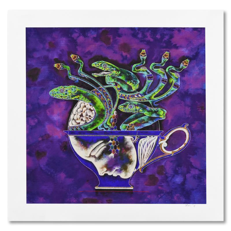 "Medusa in Tea Cup 1" LE 20x20 Mixed Media on Rice Paper by Lu Hong (Artova) at PristineAuction.com "Medusa in Tea Cup 1" LE 20x20 Mixed Media on Rice Paper by Lu Hong (Artova) at PristineAuction.com