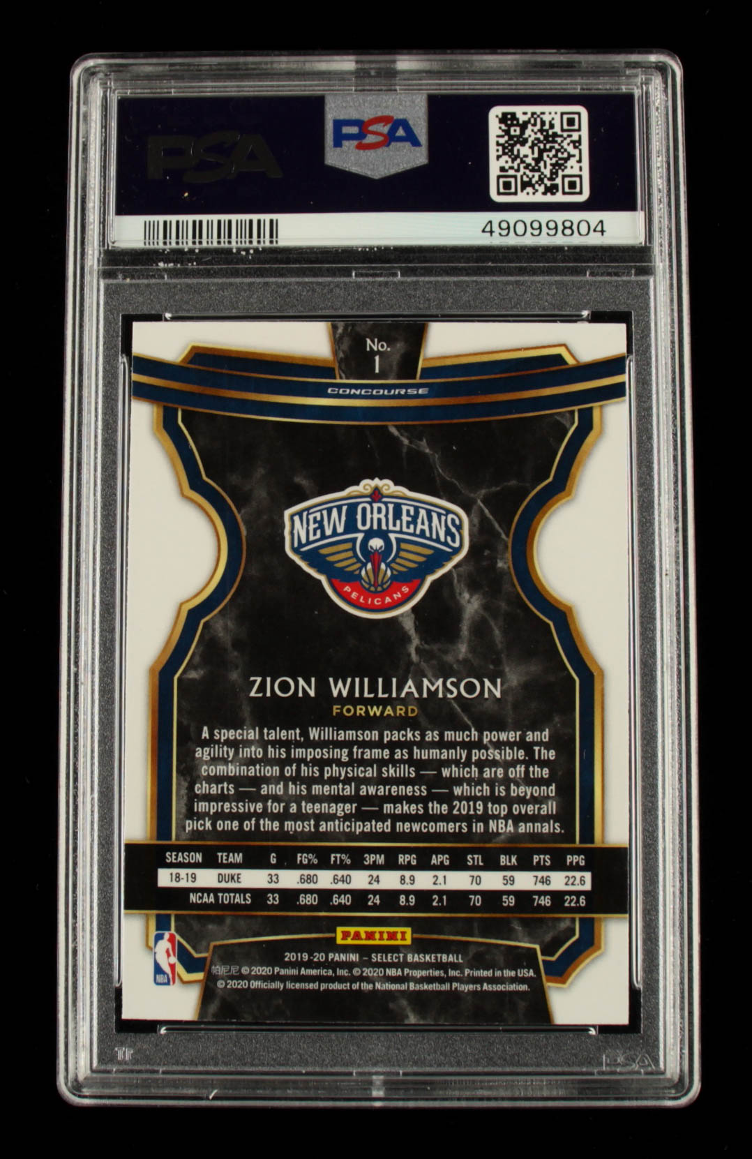 Zion Williamson 2019-20 Select #1 RC (PSA 10) at PristineAuction.com Zion Williamson 2019-20 Select #1 RC (PSA 10) at PristineAuction.com