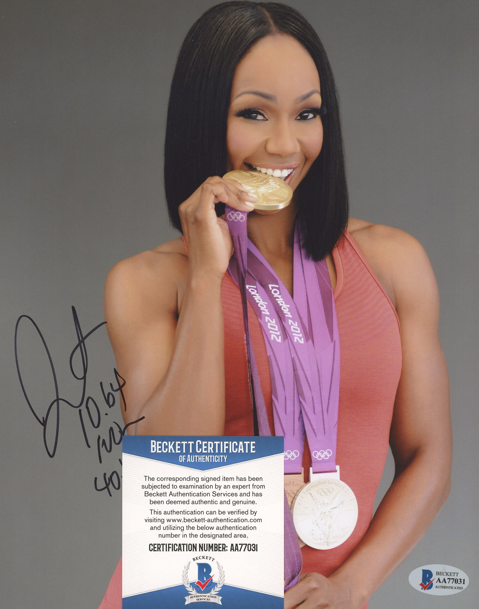 Carmelita Jeter Signed 8x10 Photo Inscribed "10.64 WR" & "40.82 WR" (Beckett COA) at PristineAuction.com Carmelita Jeter Signed 8x10 Photo Inscribed "10.64 WR" & "40.82 WR" (Beckett COA) at PristineAuction.com