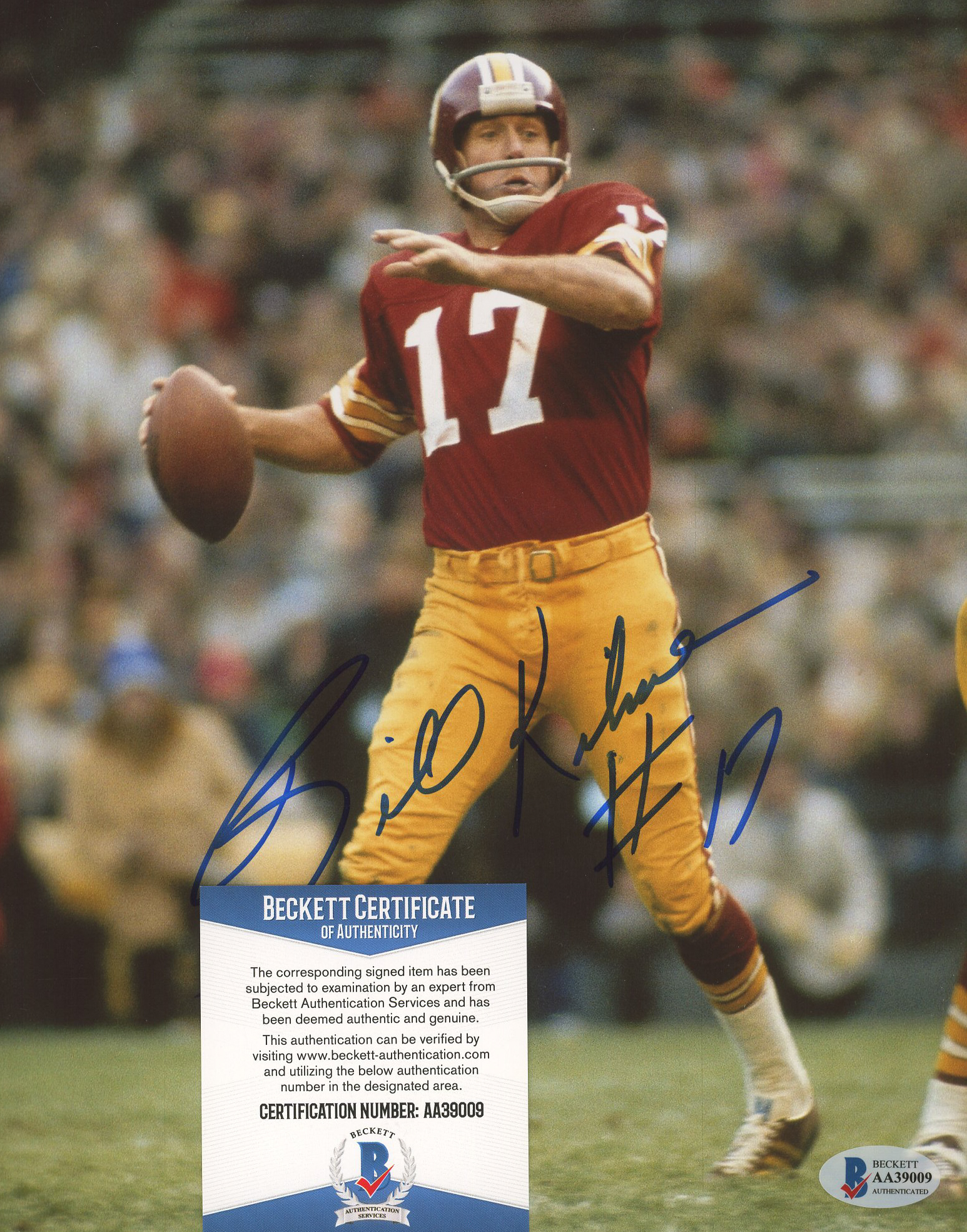 Billy Kilmer Signed Redskins 8x10 Photo (Beckett COA) at PristineAuction.com Billy Kilmer Signed Redskins 8x10 Photo (Beckett COA) at PristineAuction.com
