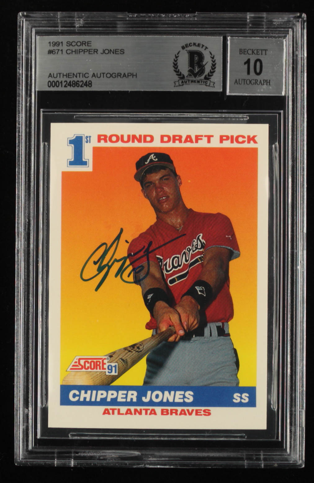 Chipper Jones Signed 1991 Score #671 RC (BGS Encapsulated) at PristineAuction.com Chipper Jones Signed 1991 Score #671 RC (BGS Encapsulated) at PristineAuction.com