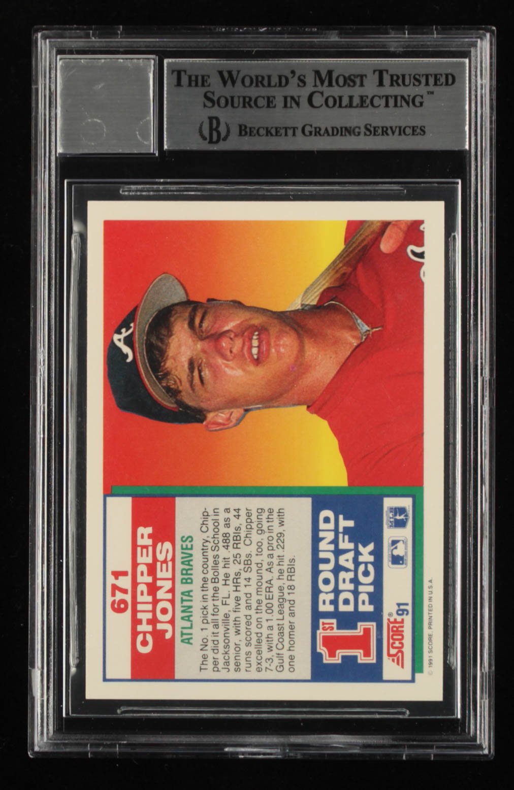 Chipper Jones Signed 1991 Score #671 RC (BGS Encapsulated) at PristineAuction.com Chipper Jones Signed 1991 Score #671 RC (BGS Encapsulated) at PristineAuction.com