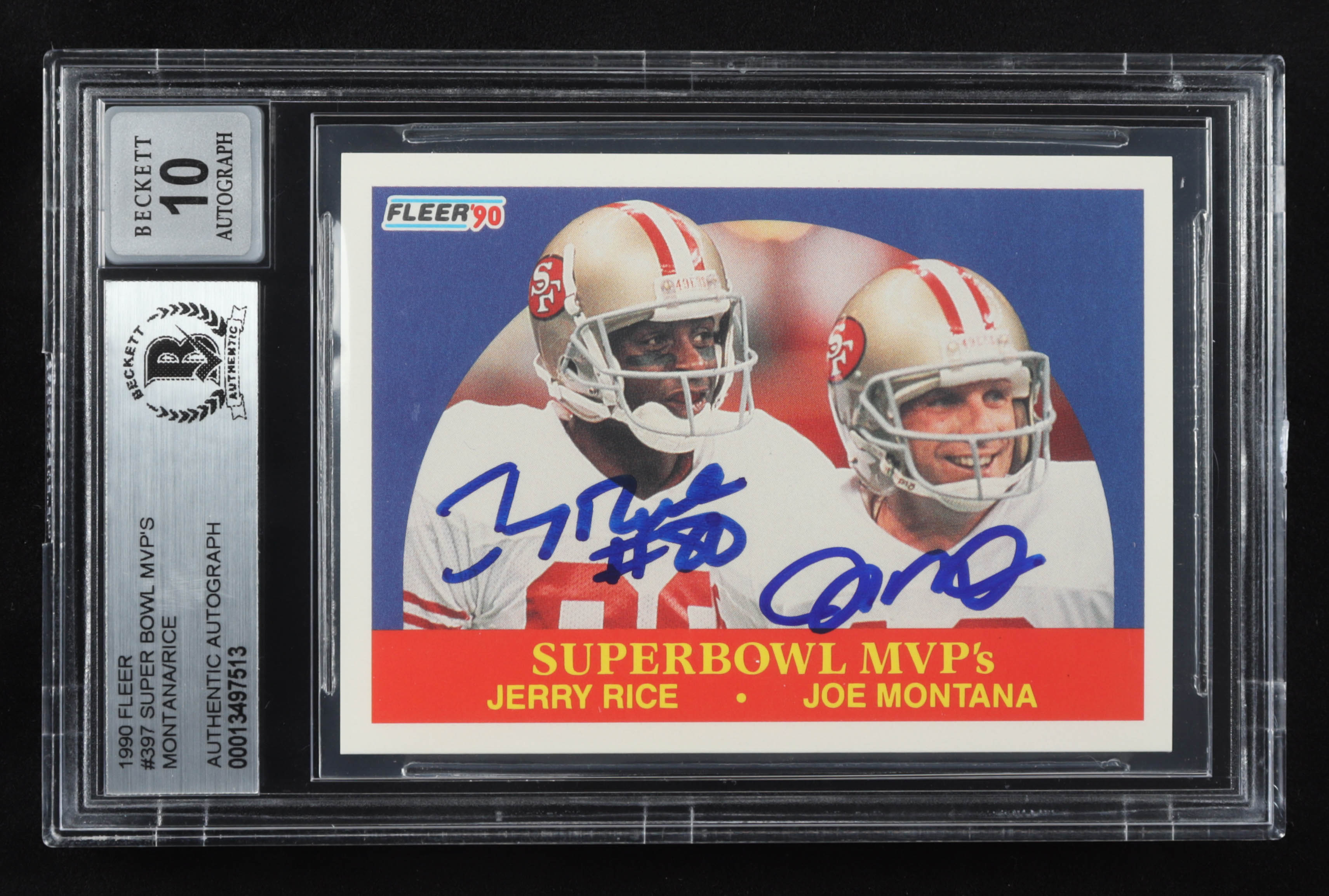Jerry Rice & Joe Montana Signed 1990 Fleer #397 Super Bowl MVP's (BGS Encapsulated) at PristineAuction.com Jerry Rice & Joe Montana Signed 1990 Fleer #397 Super Bowl MVP's (BGS Encapsulated) at PristineAuction.com