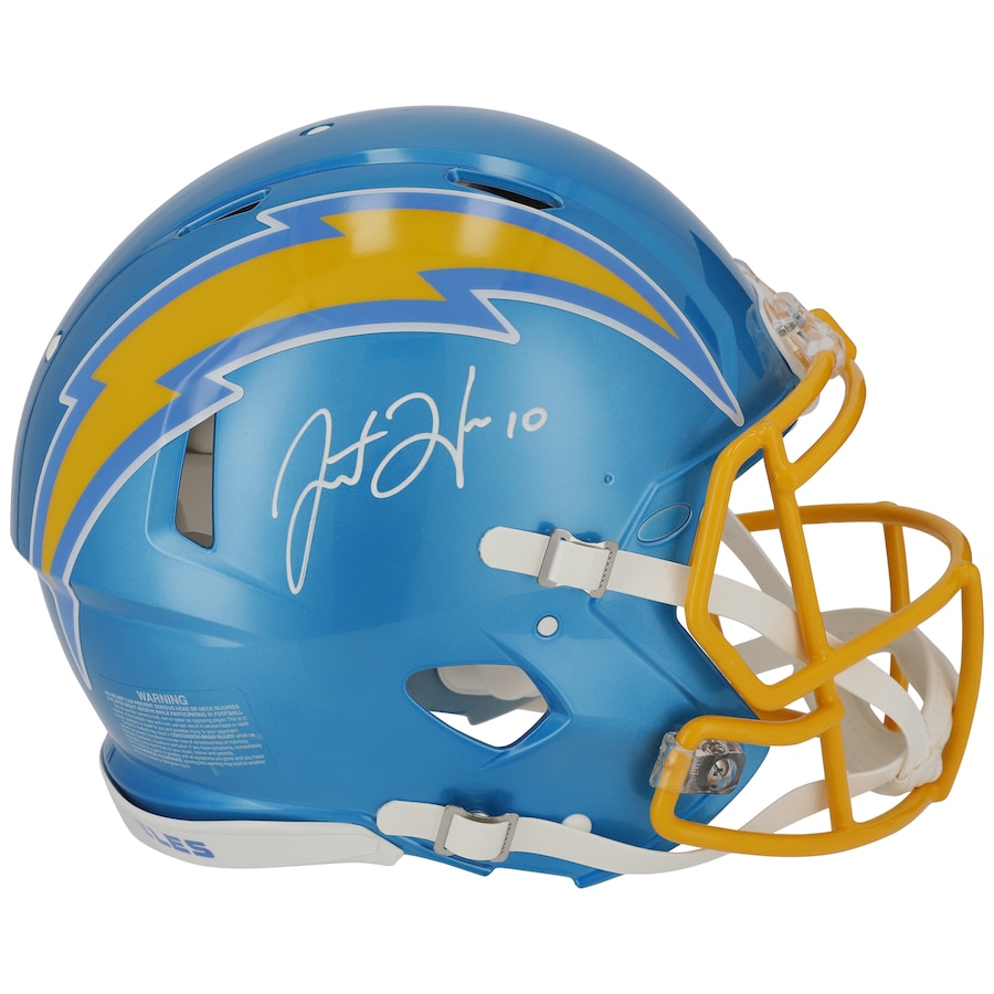 Justin Herbert Signed Chargers Full-Size Authentic On-Field Flash Alternate Speed Helmet (Fanatics) at PristineAuction.com Justin Herbert Signed Chargers Full-Size Authentic On-Field Flash Alternate Speed Helmet (Fanatics) at PristineAuction.com