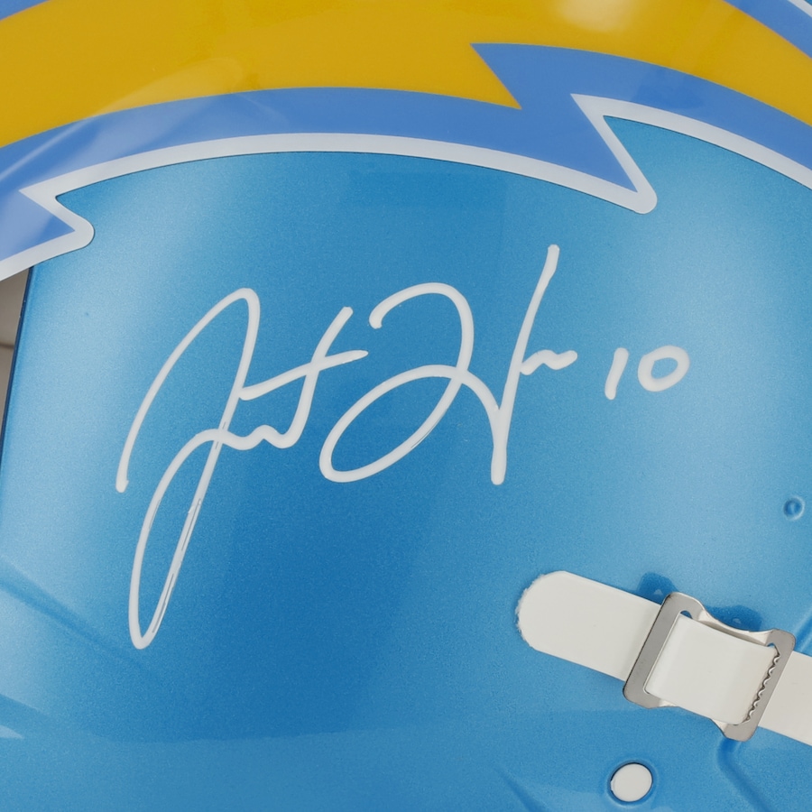 Justin Herbert Signed Chargers Full-Size Authentic On-Field Flash Alternate Speed Helmet (Fanatics) at PristineAuction.com Justin Herbert Signed Chargers Full-Size Authentic On-Field Flash Alternate Speed Helmet (Fanatics) at PristineAuction.com