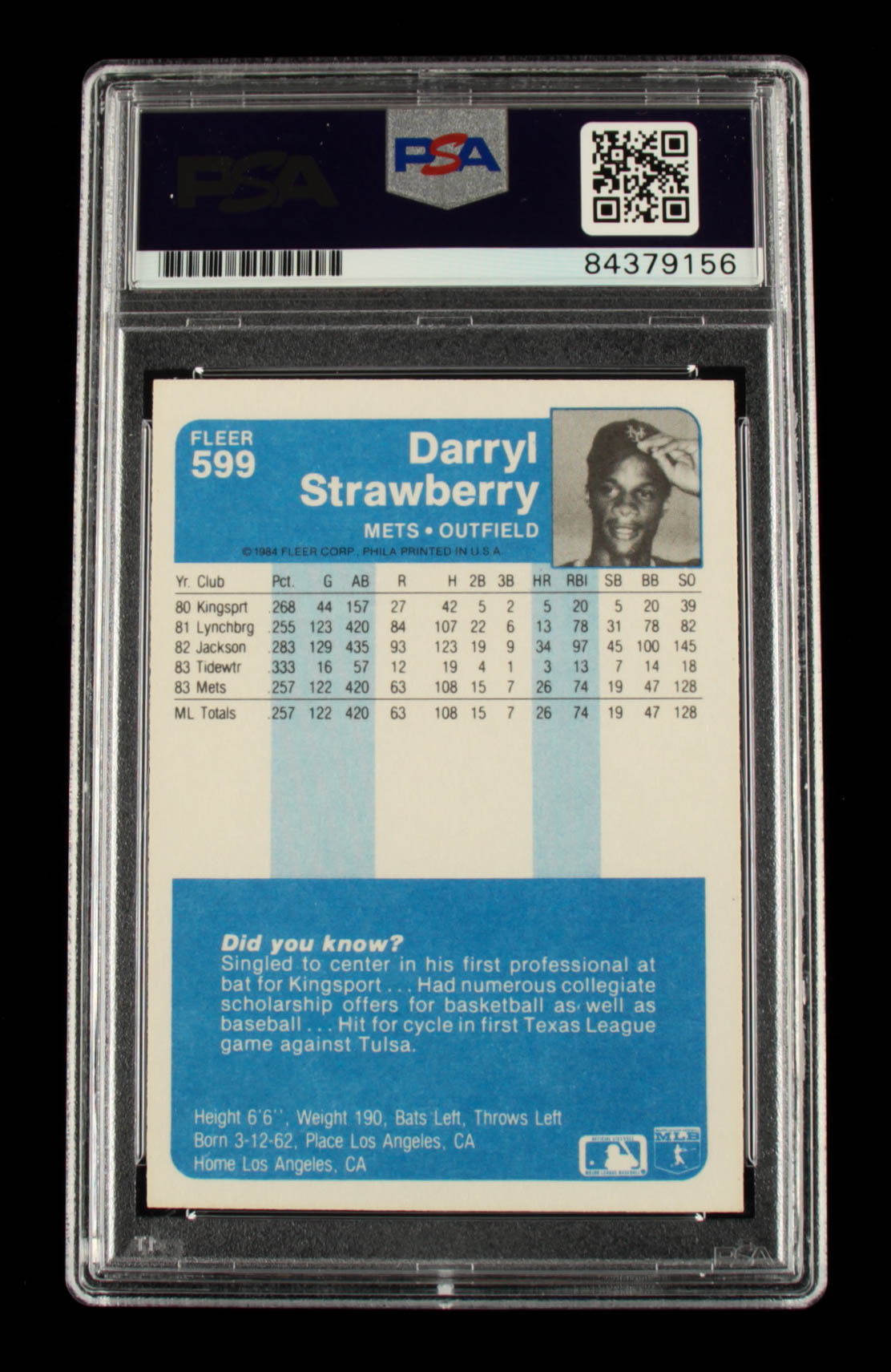 Darryl Strawberry Signed 1984 Fleer #599 RC (PSA Encapsulated) at PristineAuction.com Darryl Strawberry Signed 1984 Fleer #599 RC (PSA Encapsulated) at PristineAuction.com