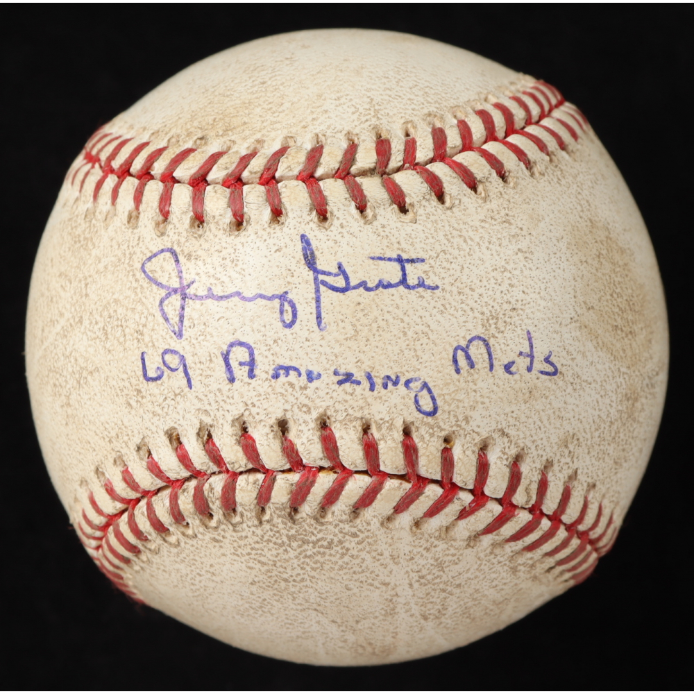 Jerry Grote Signed OML Baseball Inscribed "69 Amazing Mets" (Real Deal