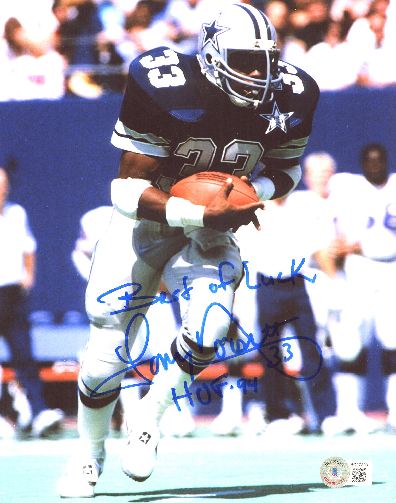 Tony Dorsett Signed Cowboys 8x10 Photo Inscribed "HOF 94" & "Best of Luck" (Beckett COA) at PristineAuction.com Tony Dorsett Signed Cowboys 8x10 Photo Inscribed "HOF 94" & "Best of Luck" (Beckett COA) at PristineAuction.com