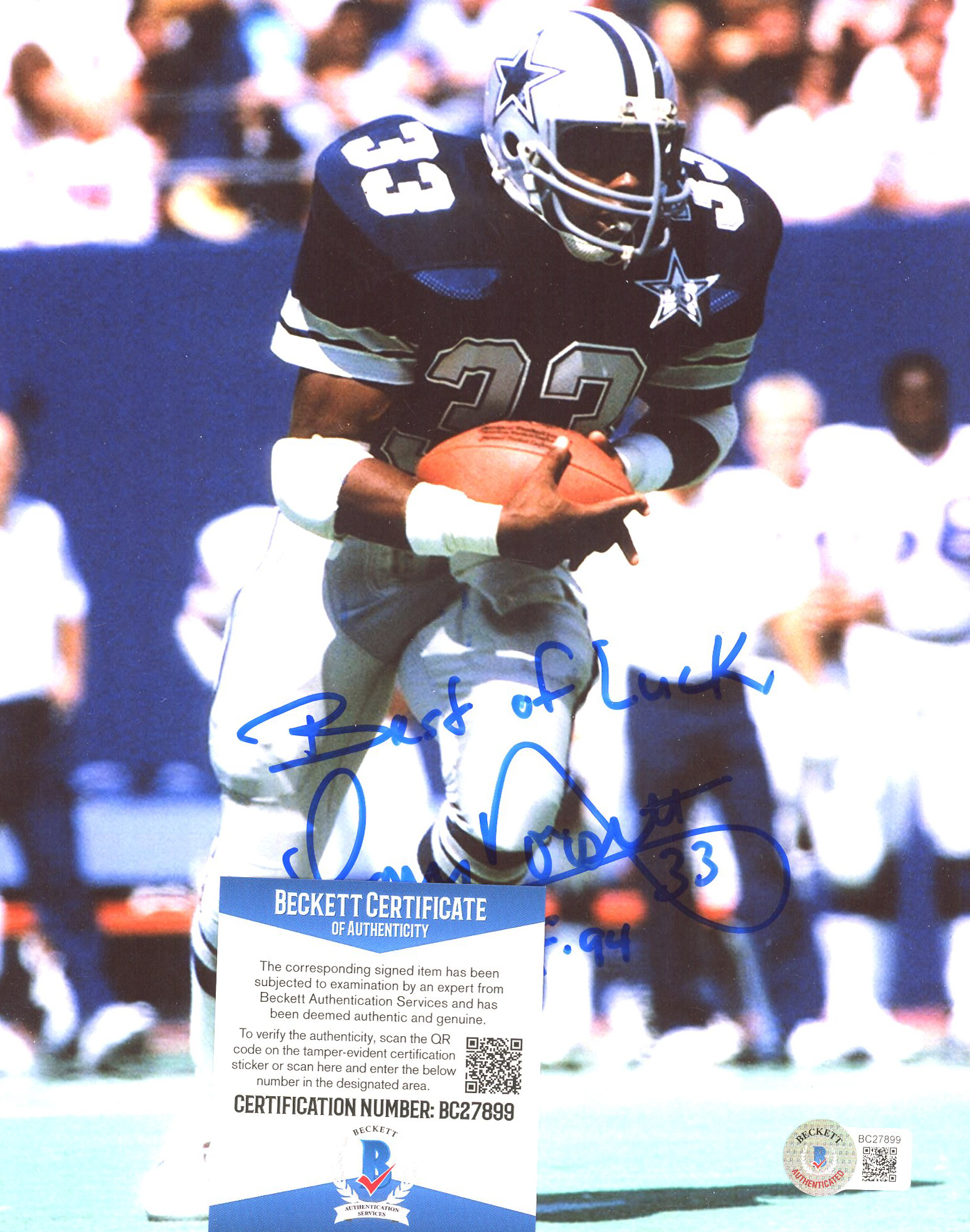 Tony Dorsett Signed Cowboys 8x10 Photo Inscribed "HOF 94" & "Best of Luck" (Beckett COA) at PristineAuction.com Tony Dorsett Signed Cowboys 8x10 Photo Inscribed "HOF 94" & "Best of Luck" (Beckett COA) at PristineAuction.com